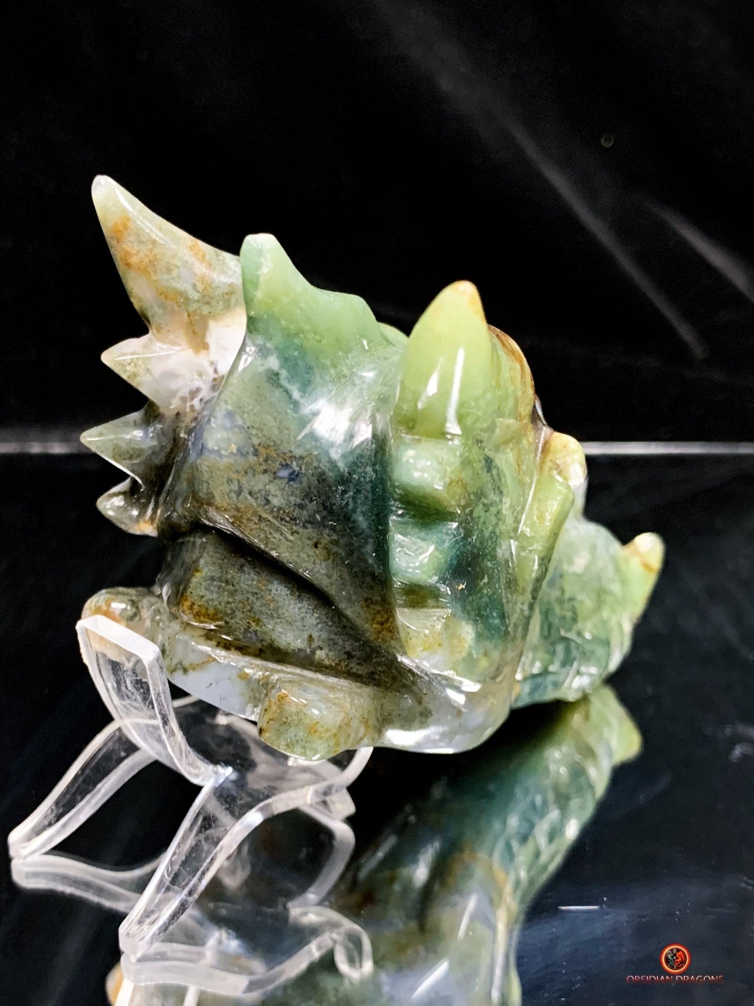 Crâne de Dragon en Agate Mousse - Puissance et Équilibre | obsidian dragons