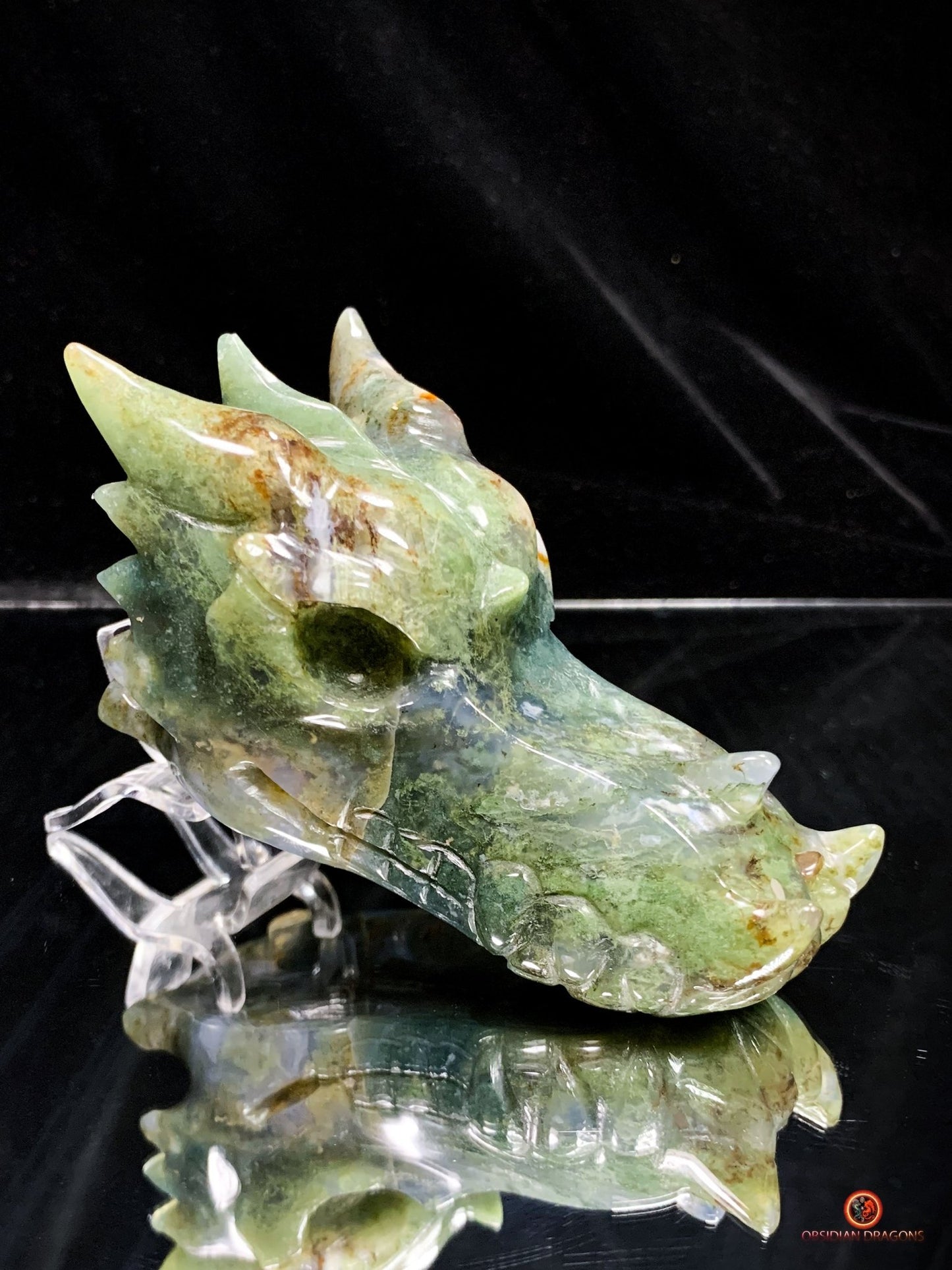 Crâne de Dragon en Agate Mousse - Puissance et Équilibre | obsidian dragons