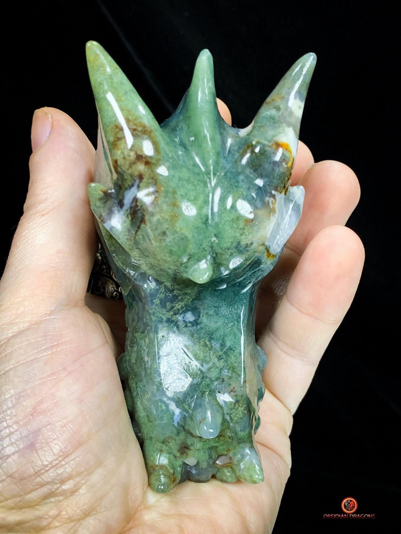 Crâne de Dragon en Agate Mousse - Puissance et Équilibre | obsidian dragons