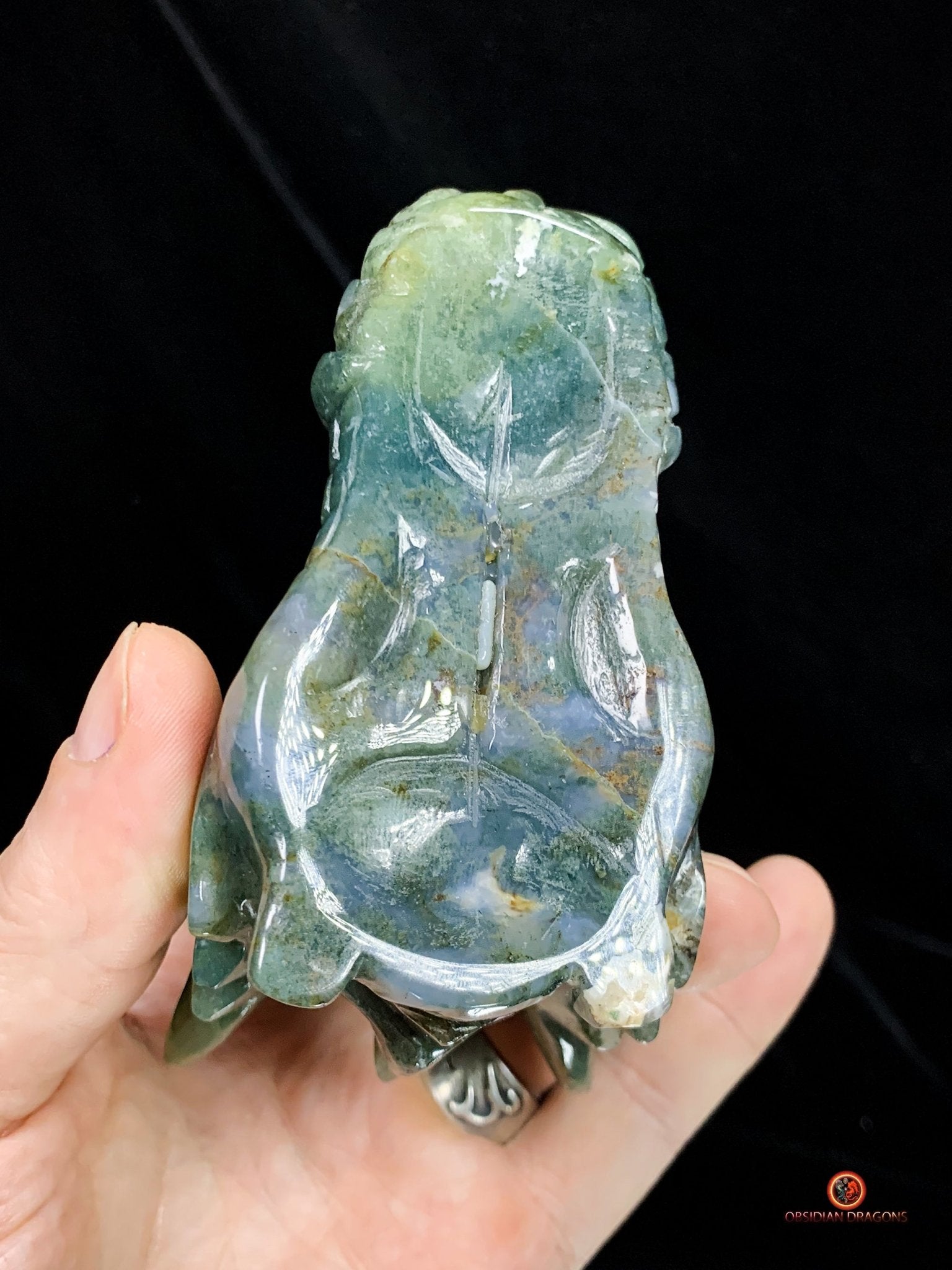 Crâne de Dragon en Agate Mousse - Puissance et Équilibre | obsidian dragons