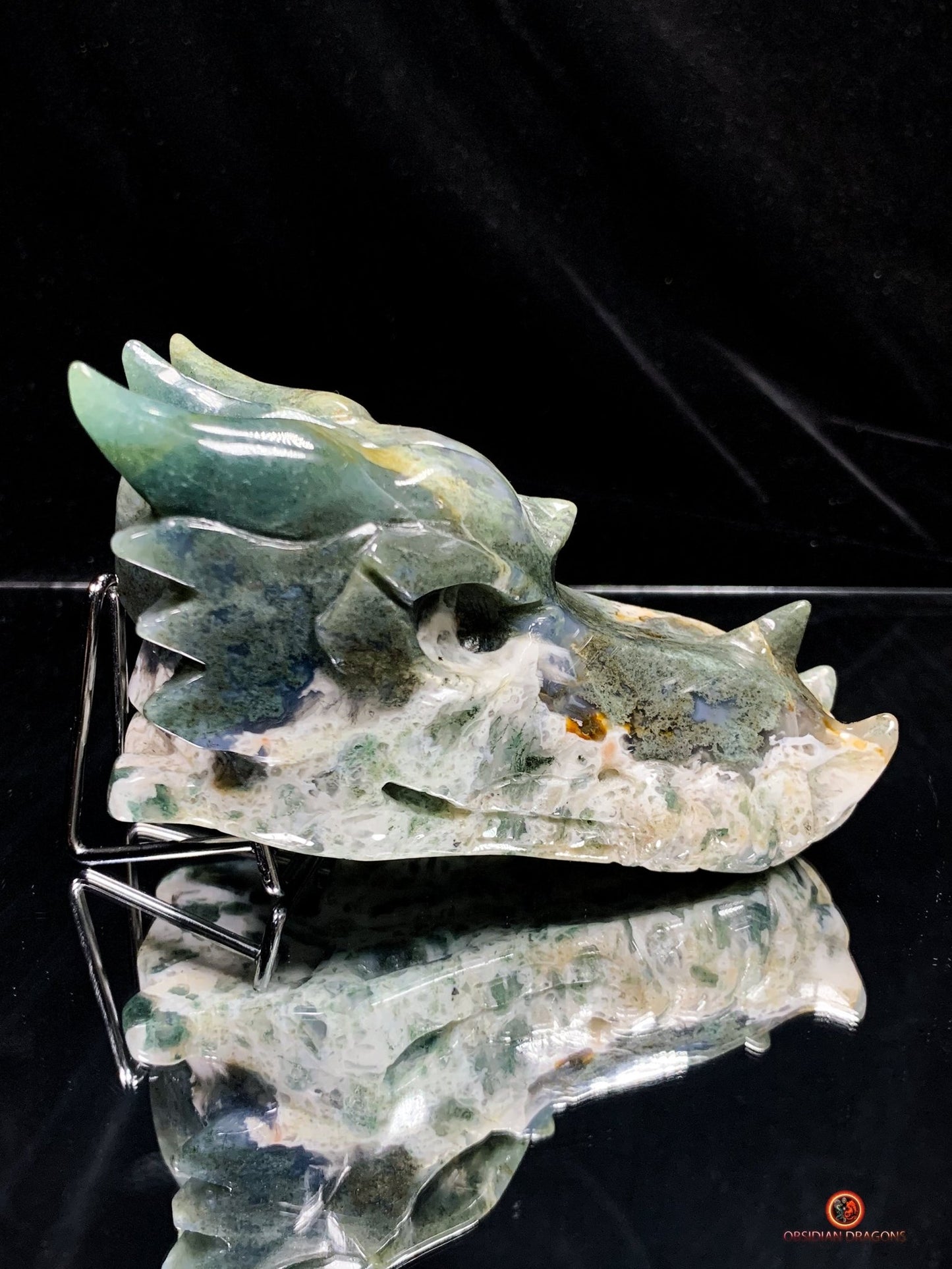 Crâne de Dragon en Agate Mousse - Transformation Intérieure | obsidian dragons