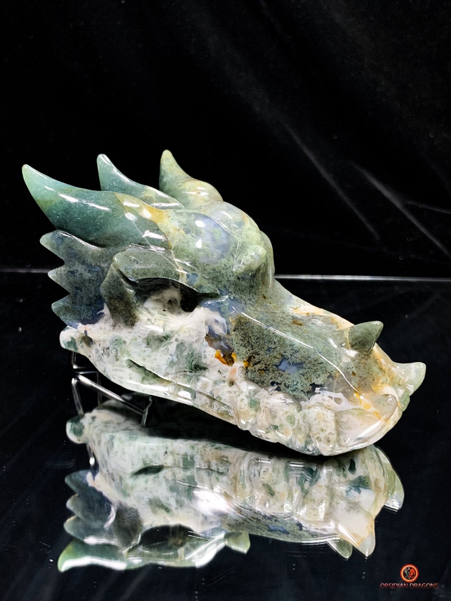 Crâne de Dragon en Agate Mousse - Transformation Intérieure | obsidian dragons