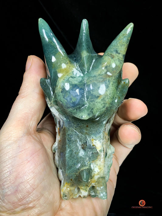 Crâne de Dragon en Agate Mousse - Transformation Intérieure | obsidian dragons