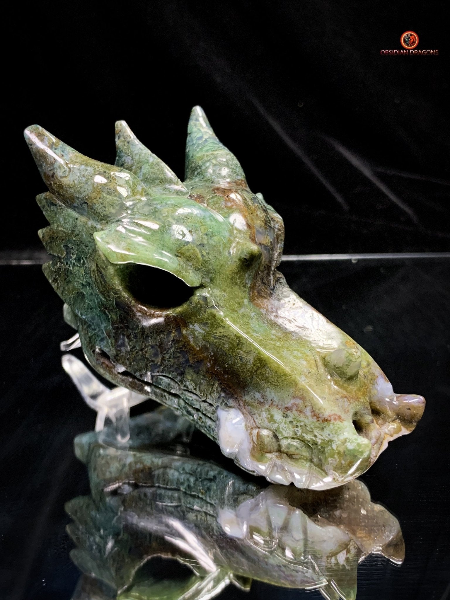 Crâne de Dragon en Agate Mousse - Transformation Spirituelle | obsidian dragons