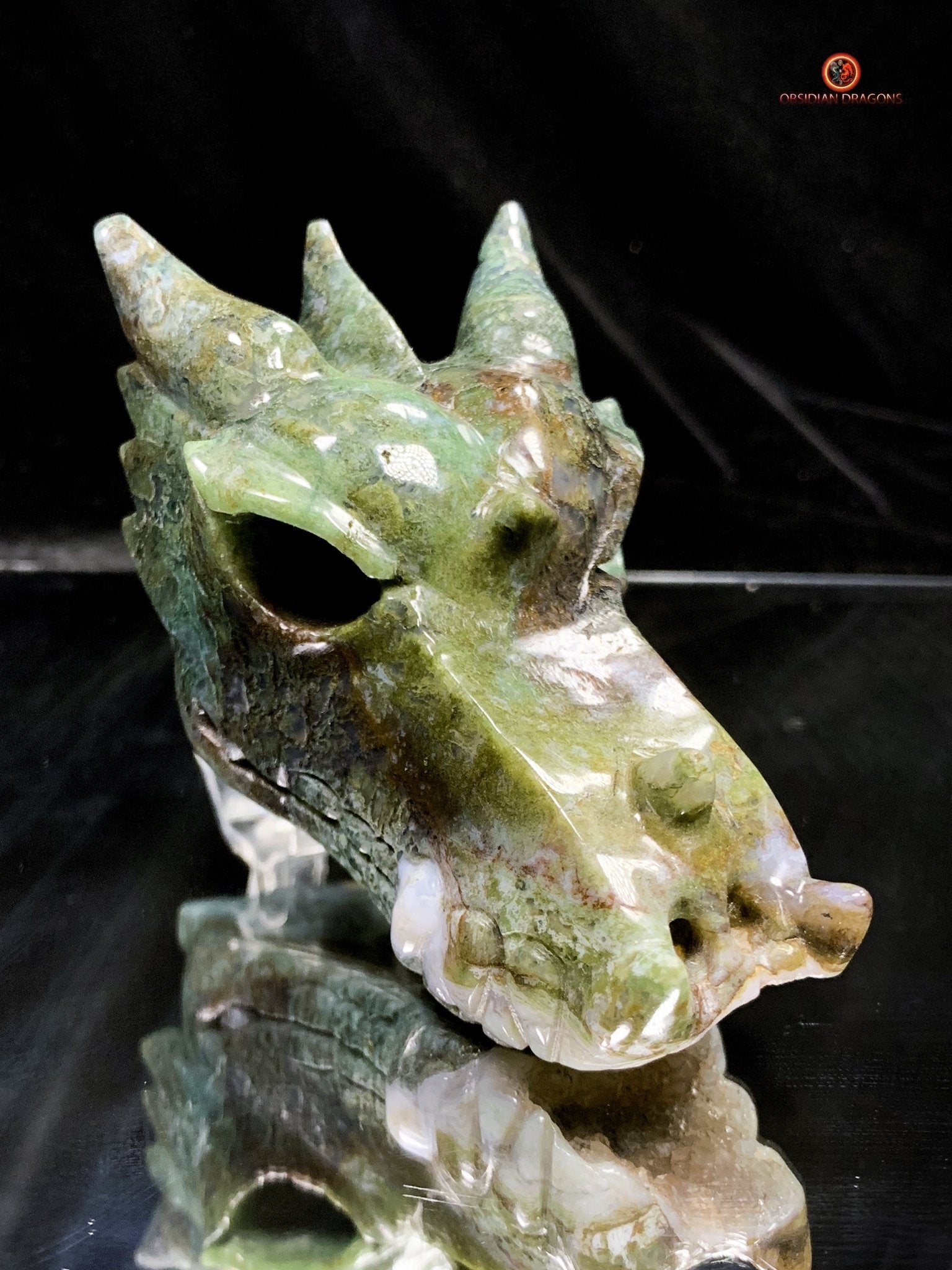 Crâne de Dragon en Agate Mousse - Transformation Spirituelle | obsidian dragons