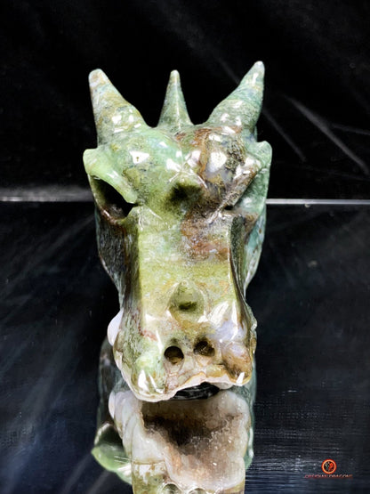 Crâne de Dragon en Agate Mousse - Transformation Spirituelle | obsidian dragons