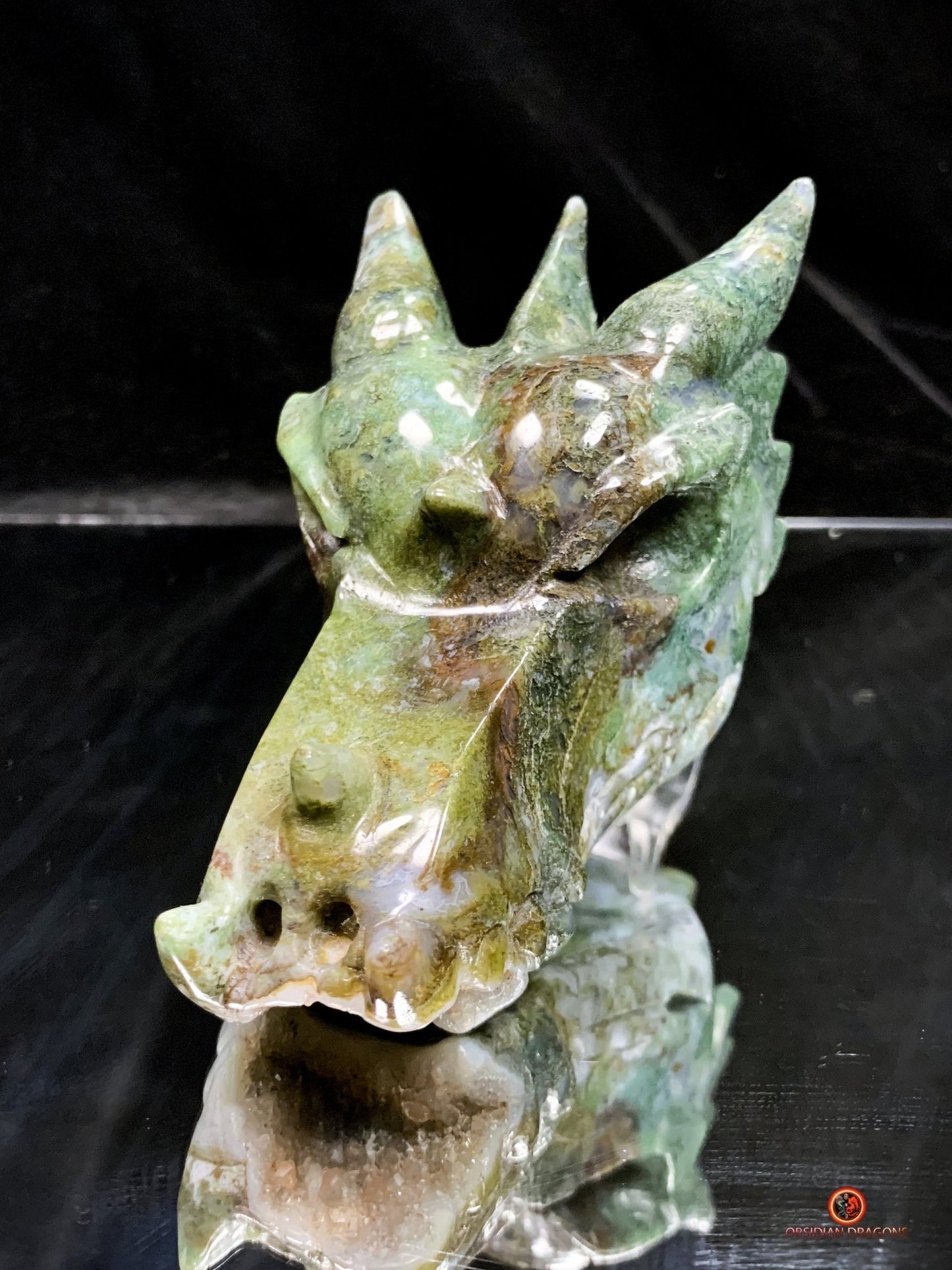 Crâne de Dragon en Agate Mousse - Transformation Spirituelle | obsidian dragons