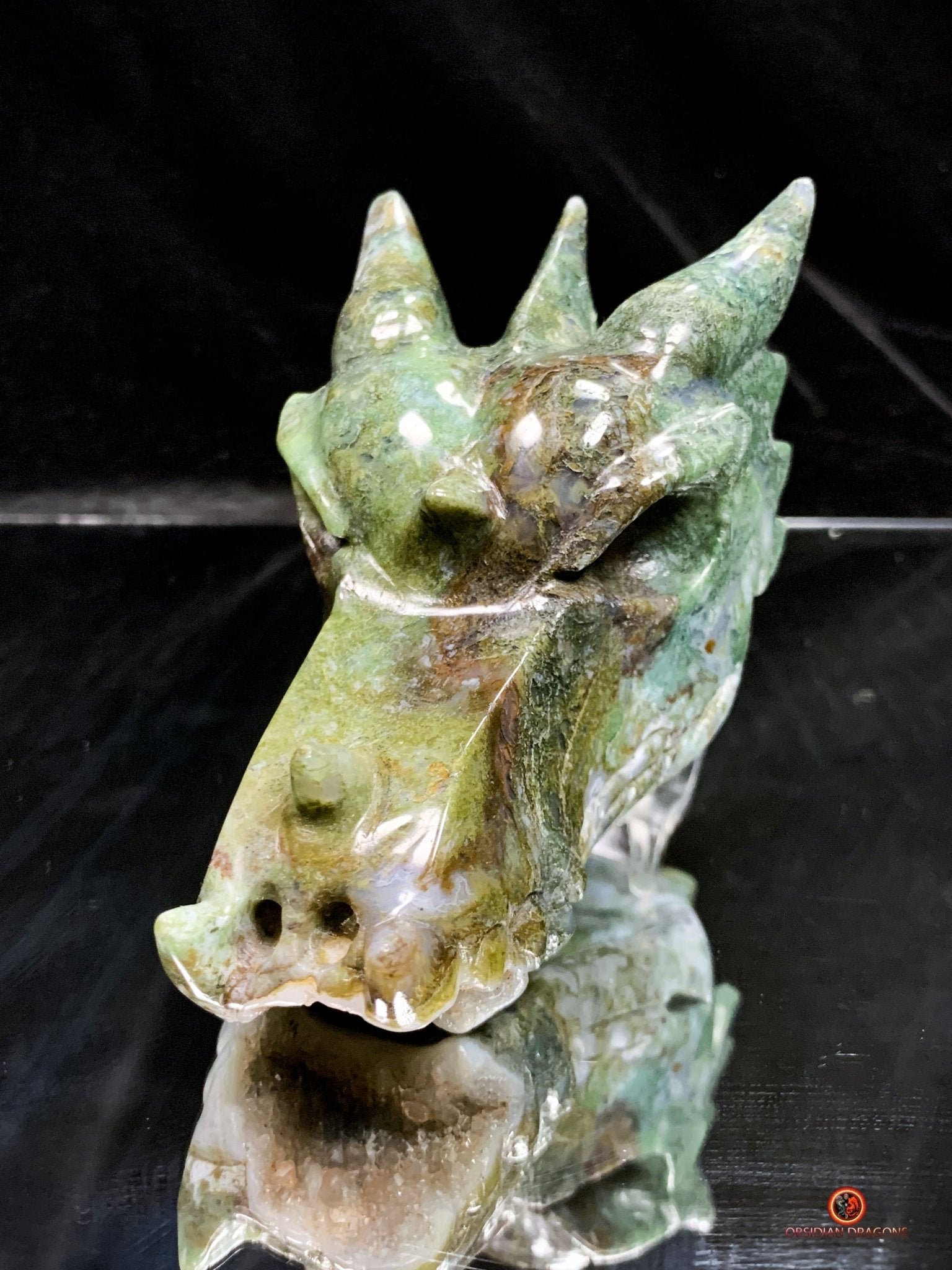 Crâne de Dragon en Agate Mousse - Transformation Spirituelle | obsidian dragons