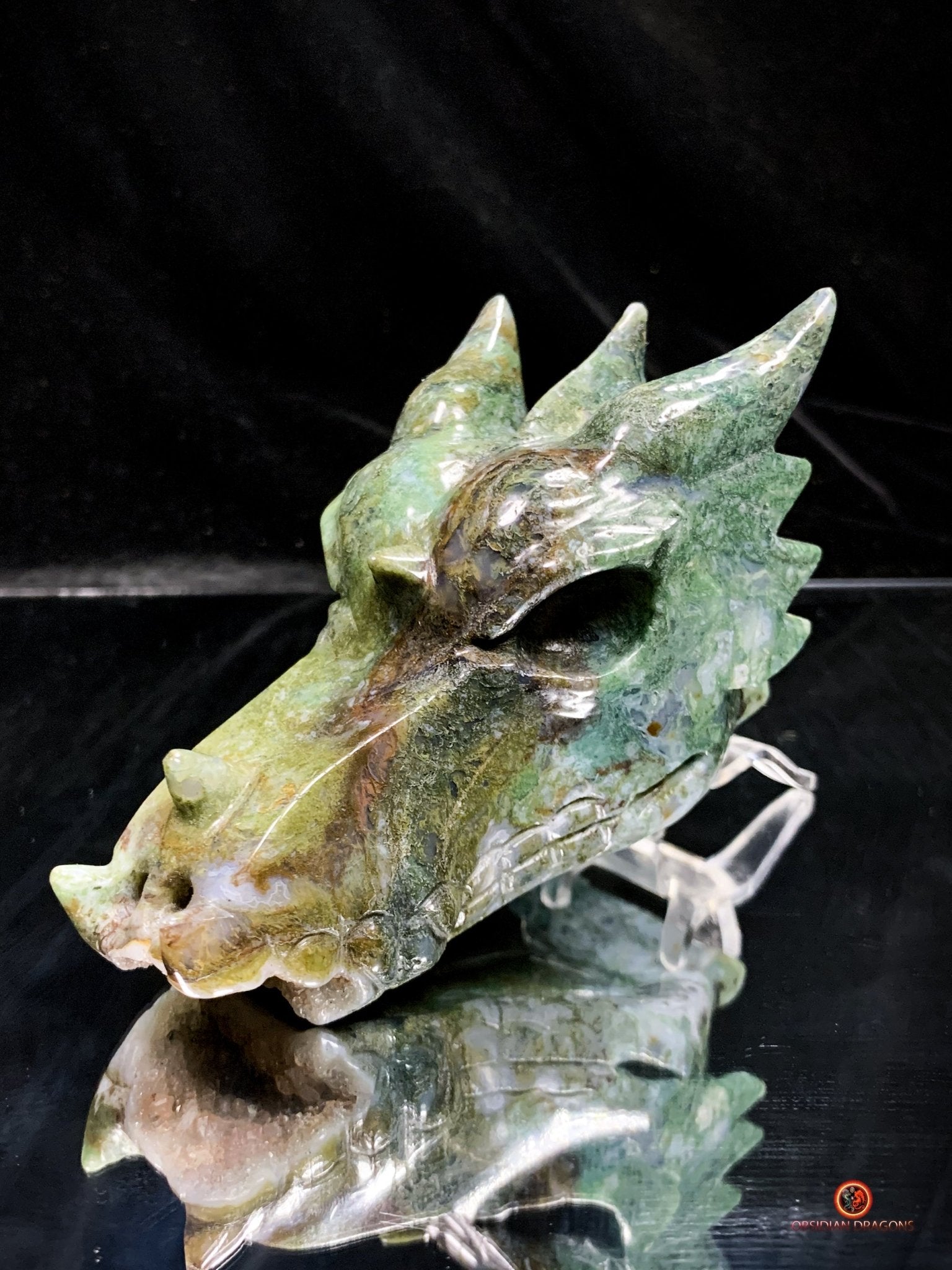 Crâne de Dragon en Agate Mousse - Transformation Spirituelle | obsidian dragons