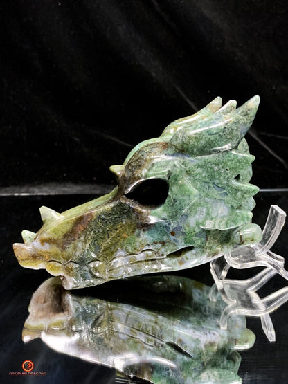 Crâne de Dragon en Agate Mousse - Transformation Spirituelle | obsidian dragons