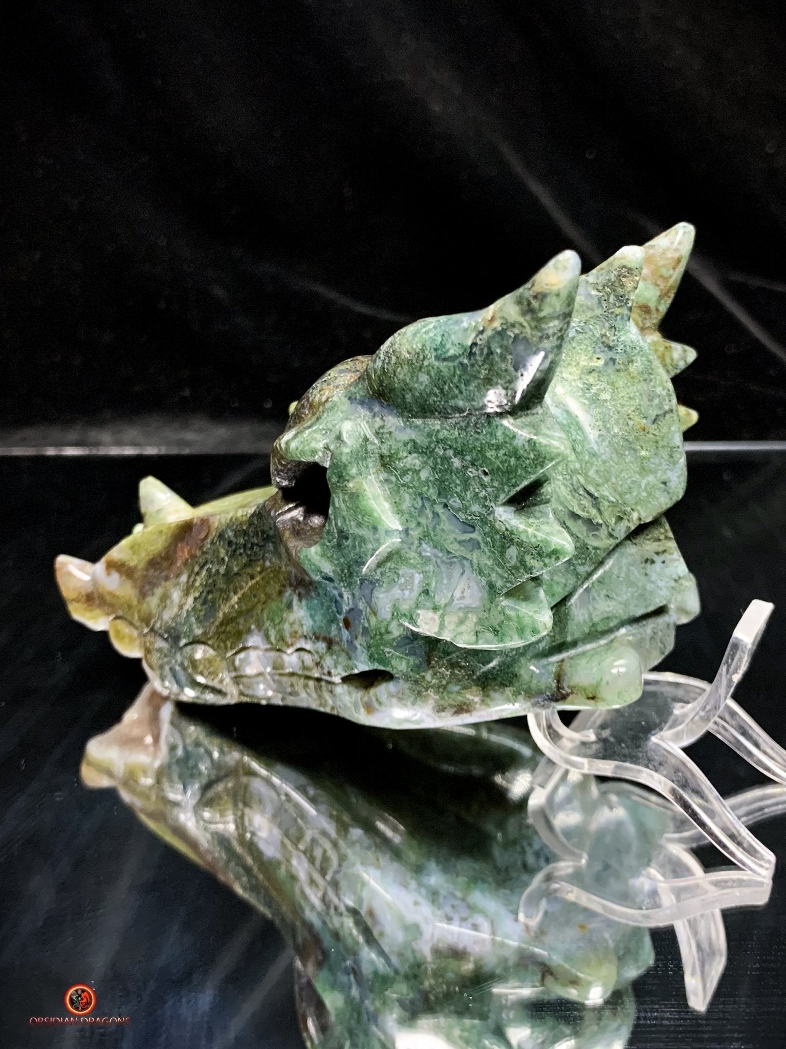 Crâne de Dragon en Agate Mousse - Transformation Spirituelle | obsidian dragons