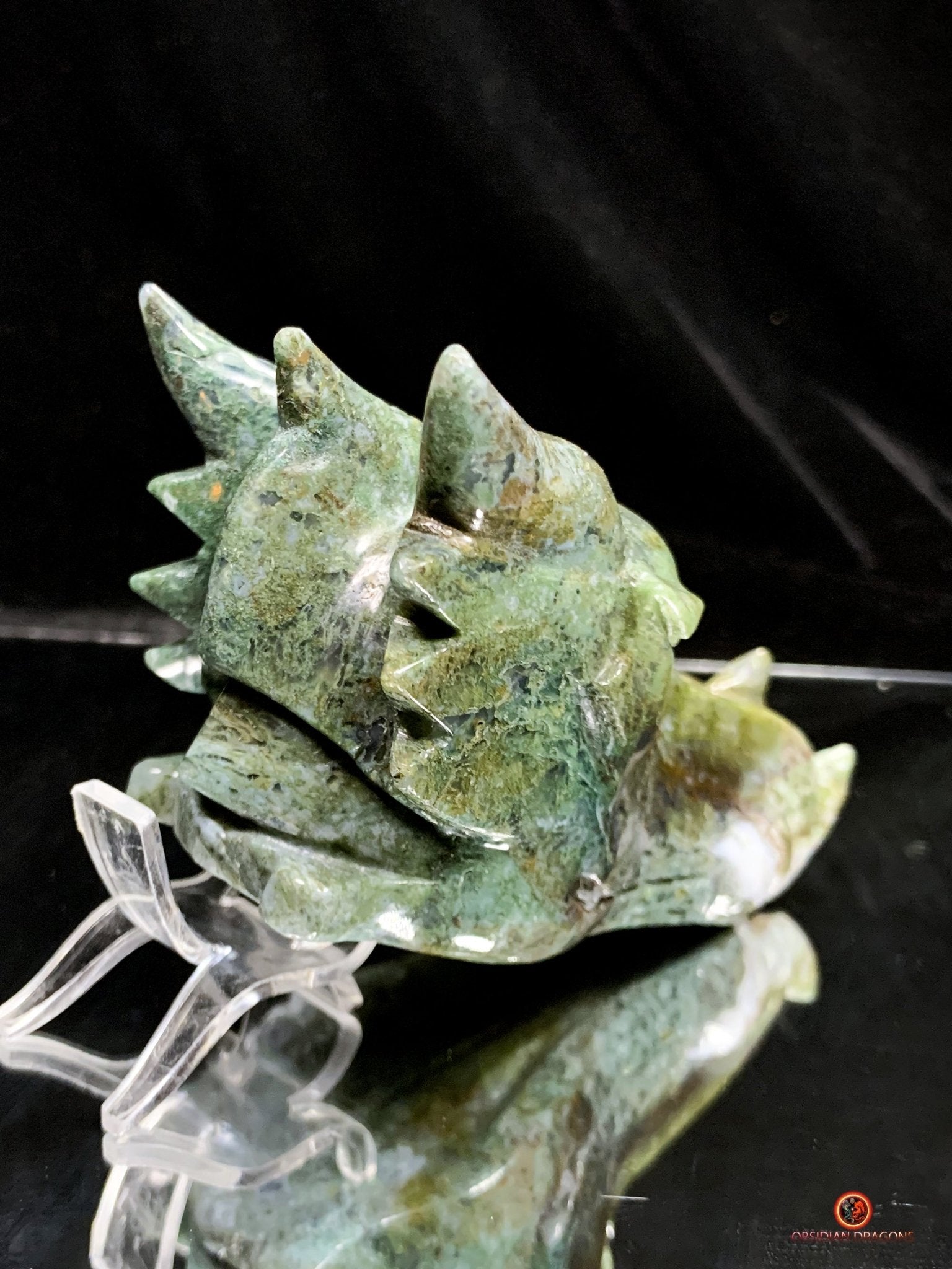 Crâne de Dragon en Agate Mousse - Transformation Spirituelle | obsidian dragons