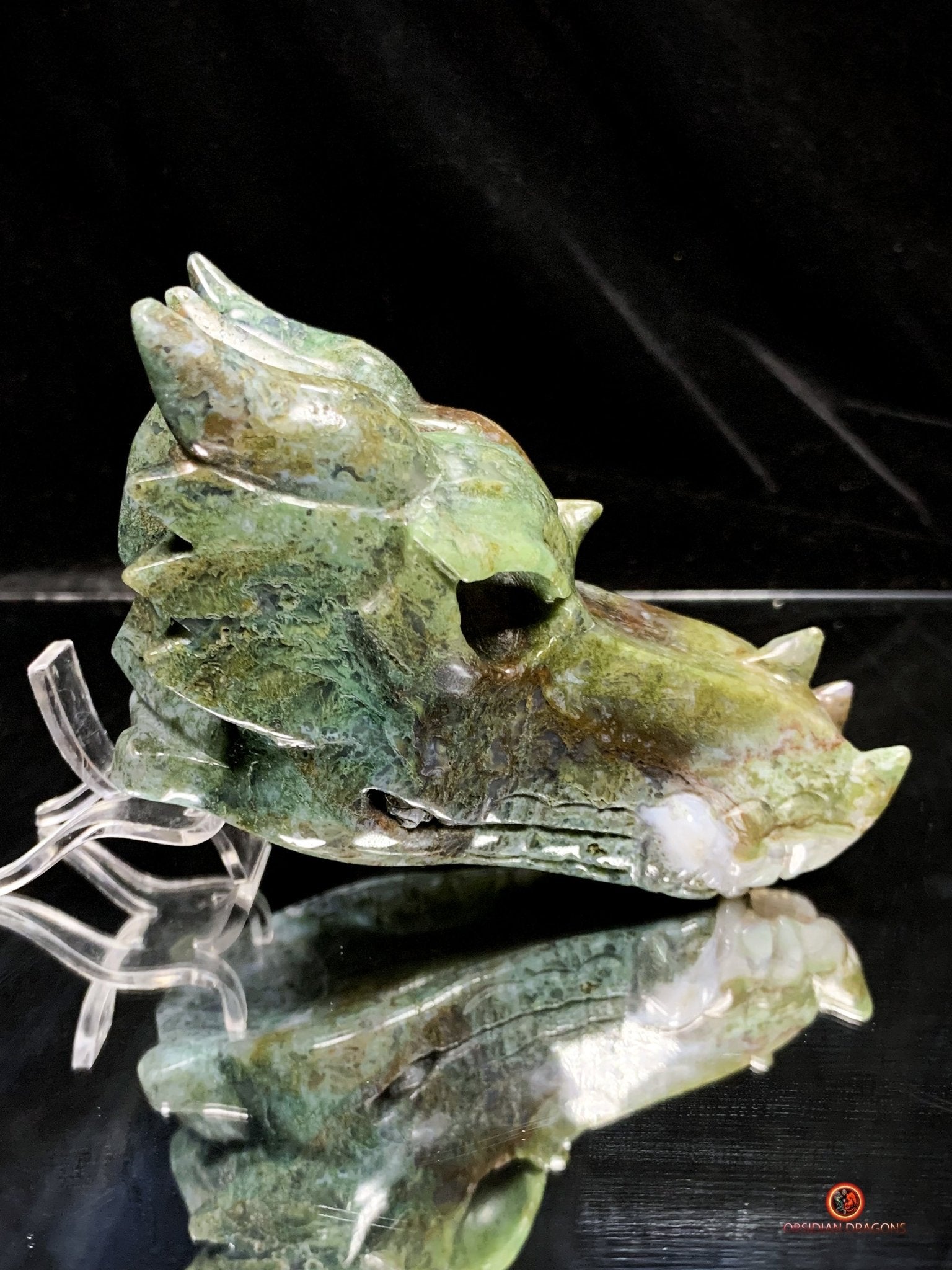 Crâne de Dragon en Agate Mousse - Transformation Spirituelle | obsidian dragons