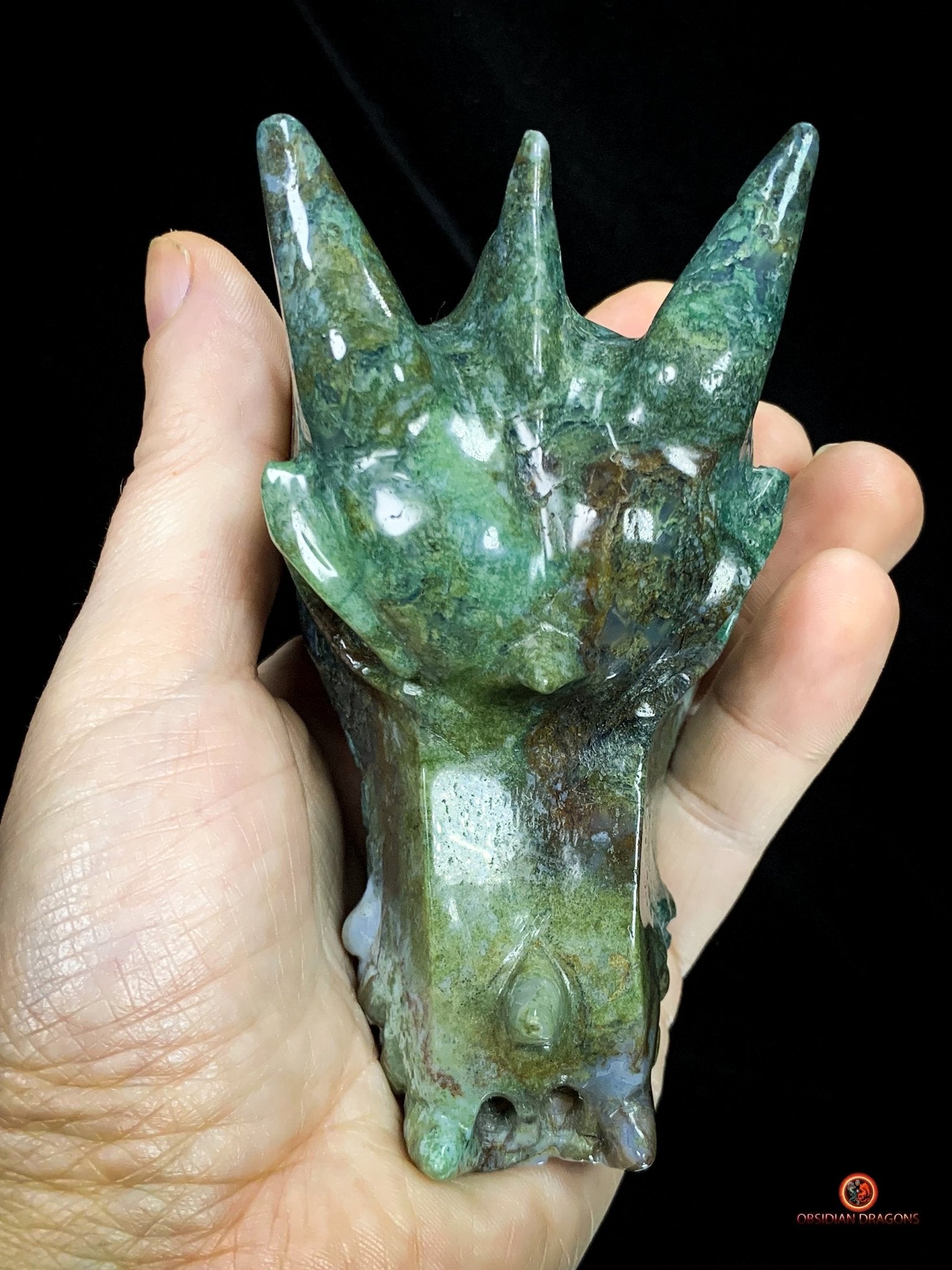 Crâne de Dragon en Agate Mousse - Transformation Spirituelle | obsidian dragons