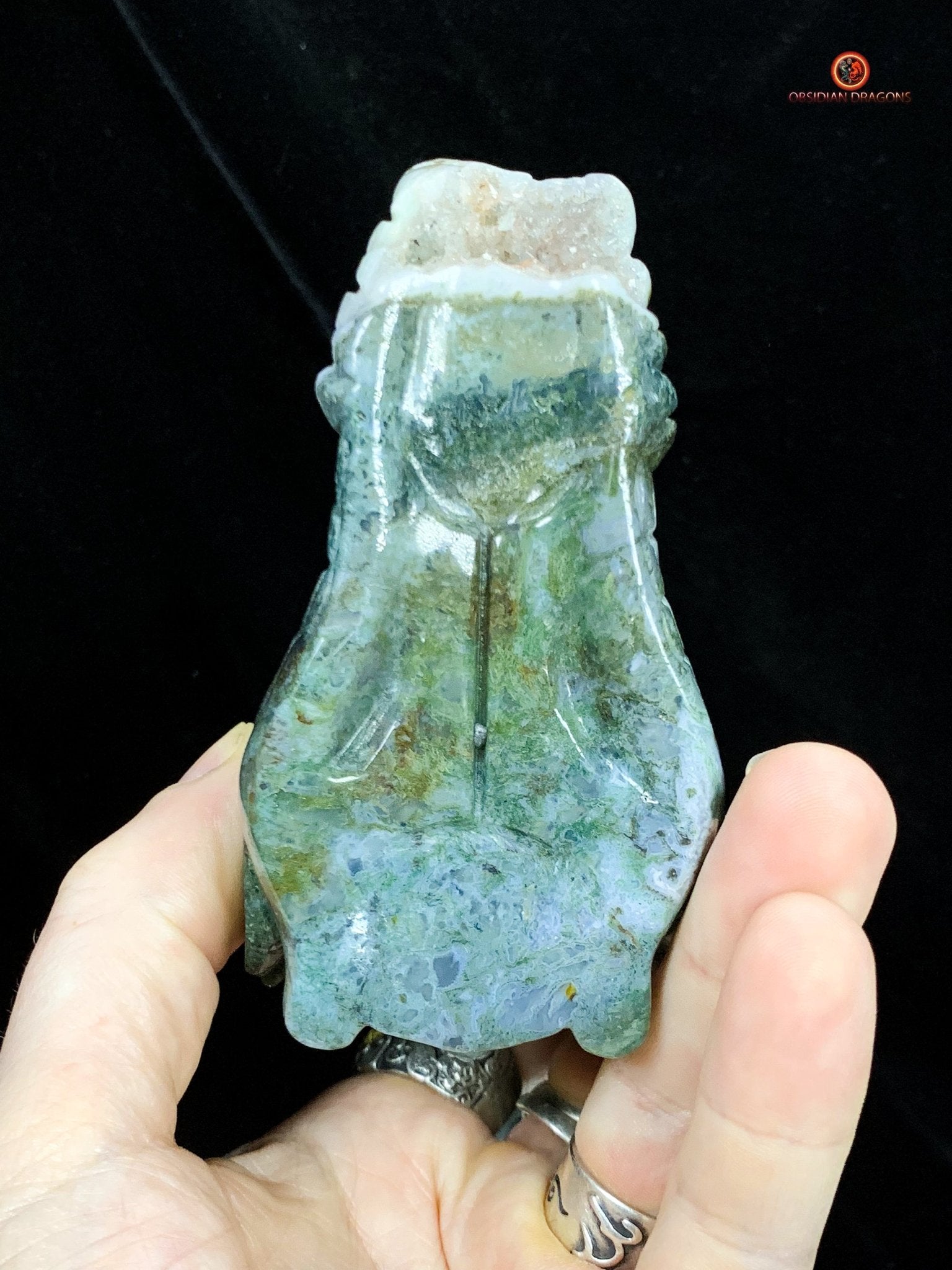 Crâne de Dragon en Agate Mousse - Transformation Spirituelle | obsidian dragons