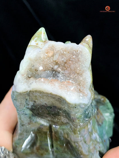 Crâne de Dragon en Agate Mousse - Transformation Spirituelle | obsidian dragons