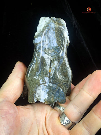 Crâne de Dragon en Agate Mousse - Transformation et Harmonie - obsidian dragons
