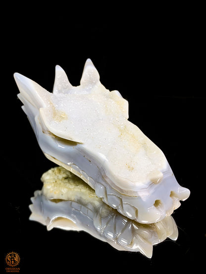 Crâne de Dragon en Calcédoine- Géode- Gardien de l éveil | obsidian dragons