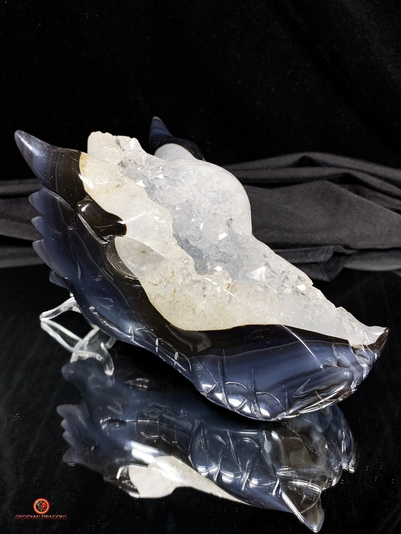 Crâne de Dragon en Géode de Quartz - Connexion draconique | obsidian dragons