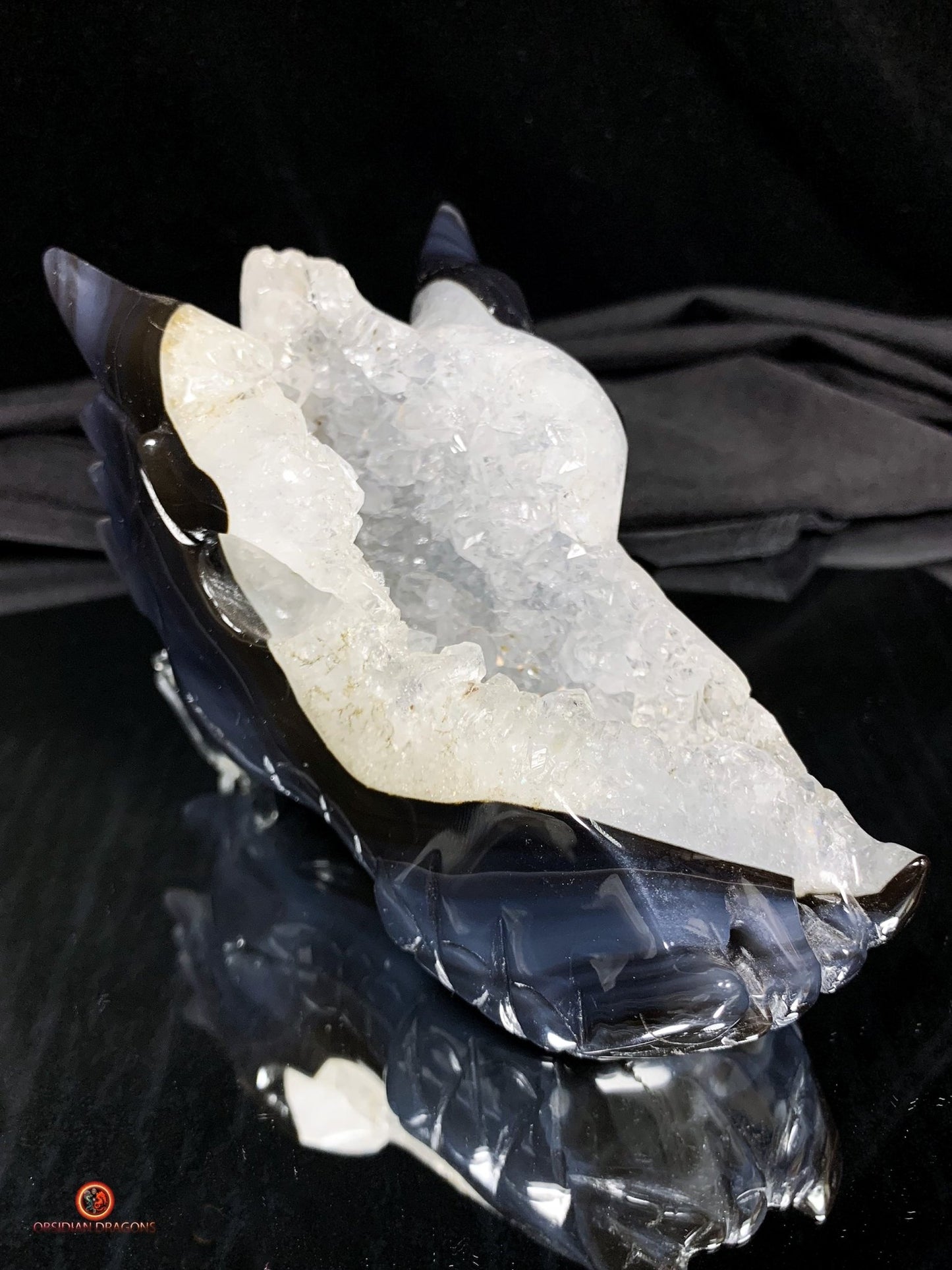 Crâne de Dragon en Géode de Quartz - Connexion draconique | obsidian dragons
