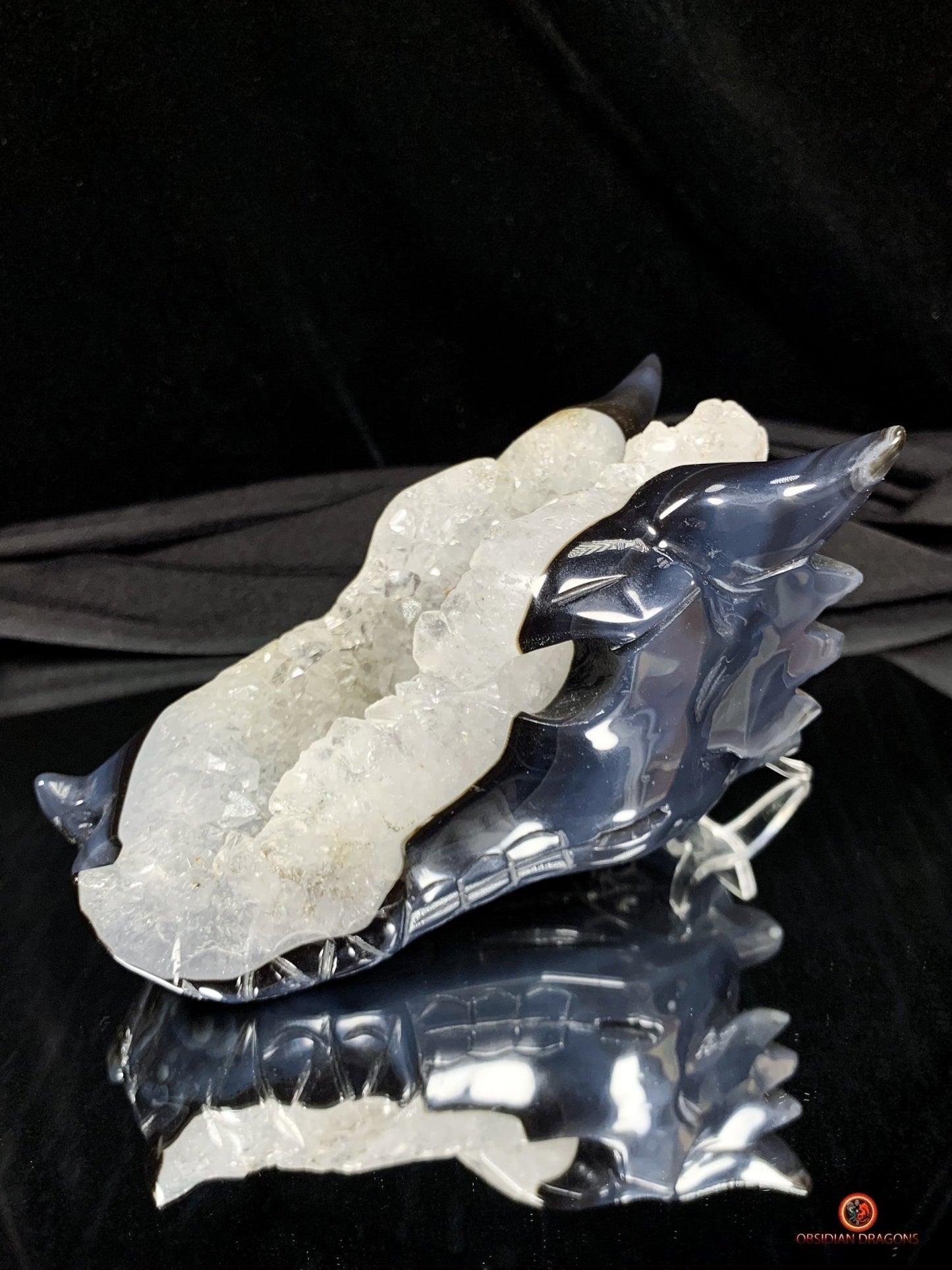 Crâne de Dragon en Géode de Quartz - Connexion draconique | obsidian dragons