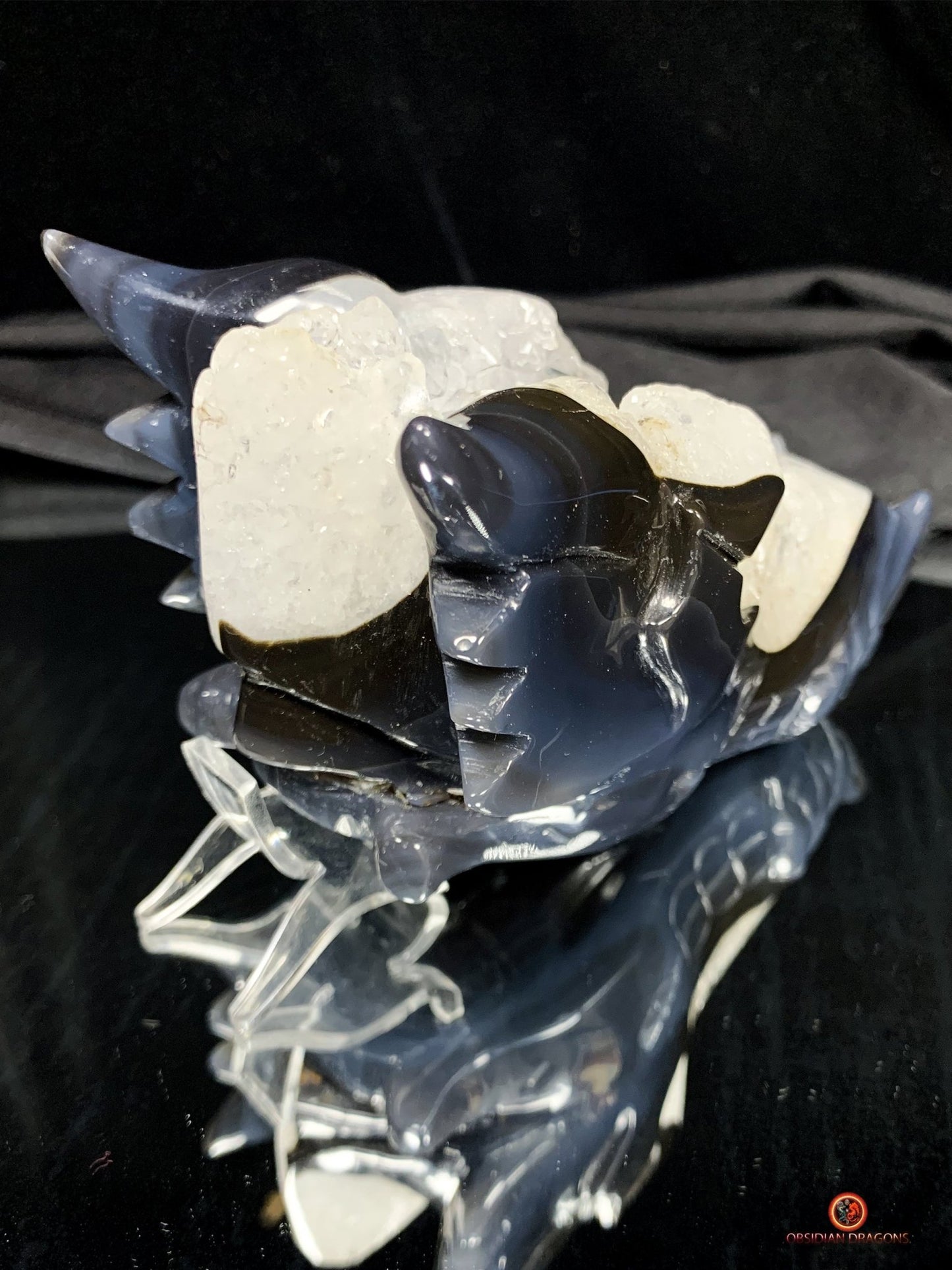 Crâne de Dragon en Géode de Quartz - Connexion draconique | obsidian dragons