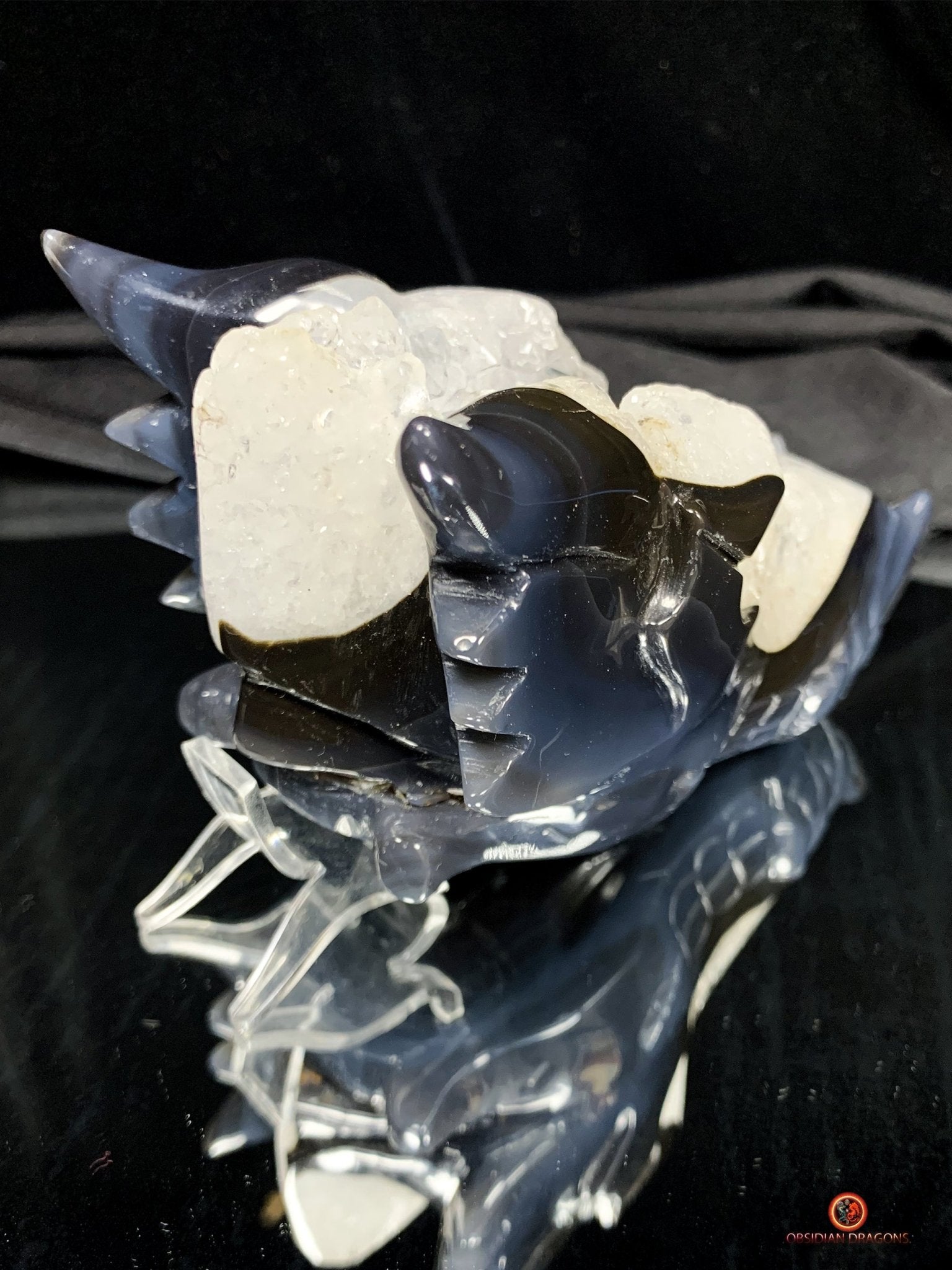 Crâne de Dragon en Géode de Quartz - Connexion draconique | obsidian dragons