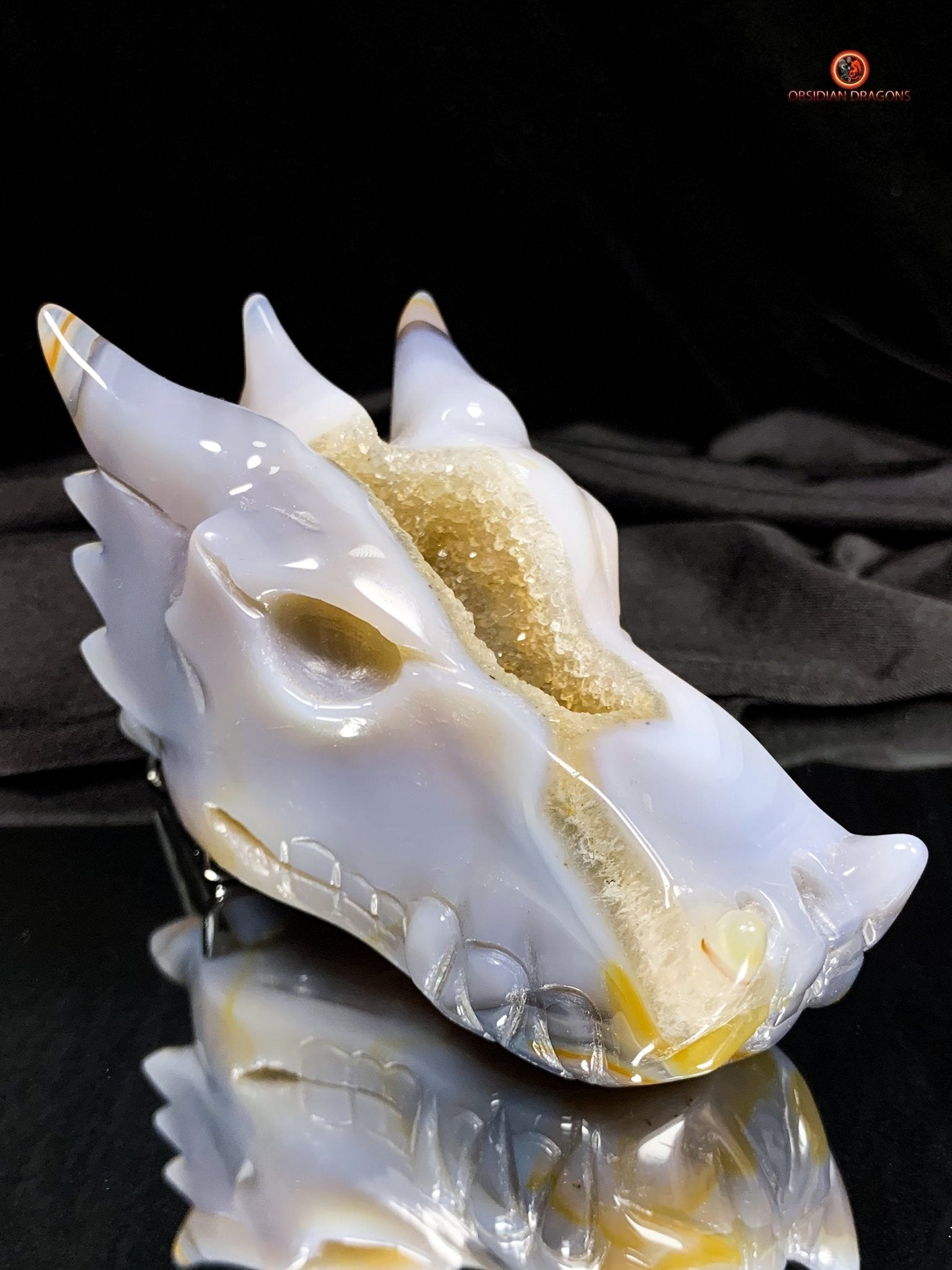 Crâne de Dragon en Géode de Quartz - Éveil Énergétique | obsidian dragons