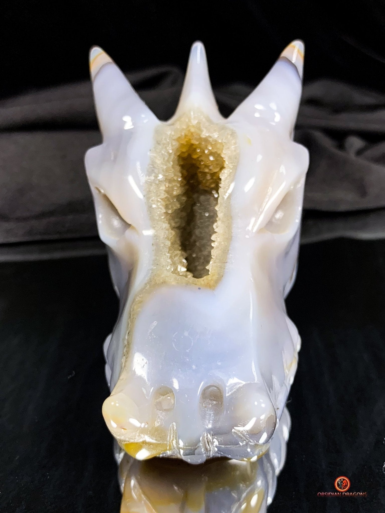 Crâne de Dragon en Géode de Quartz - Éveil Énergétique | obsidian dragons