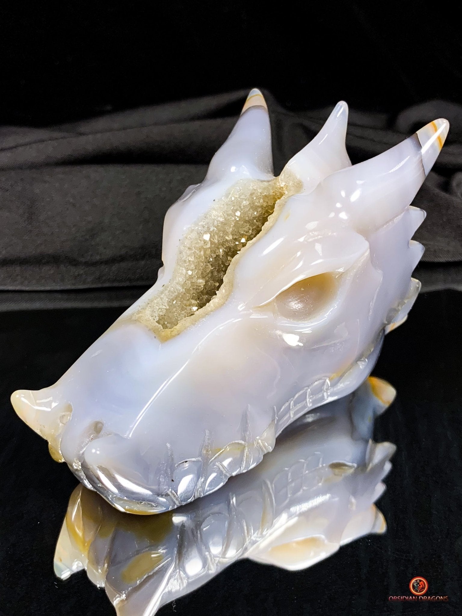 Crâne de Dragon en Géode de Quartz - Éveil Énergétique | obsidian dragons