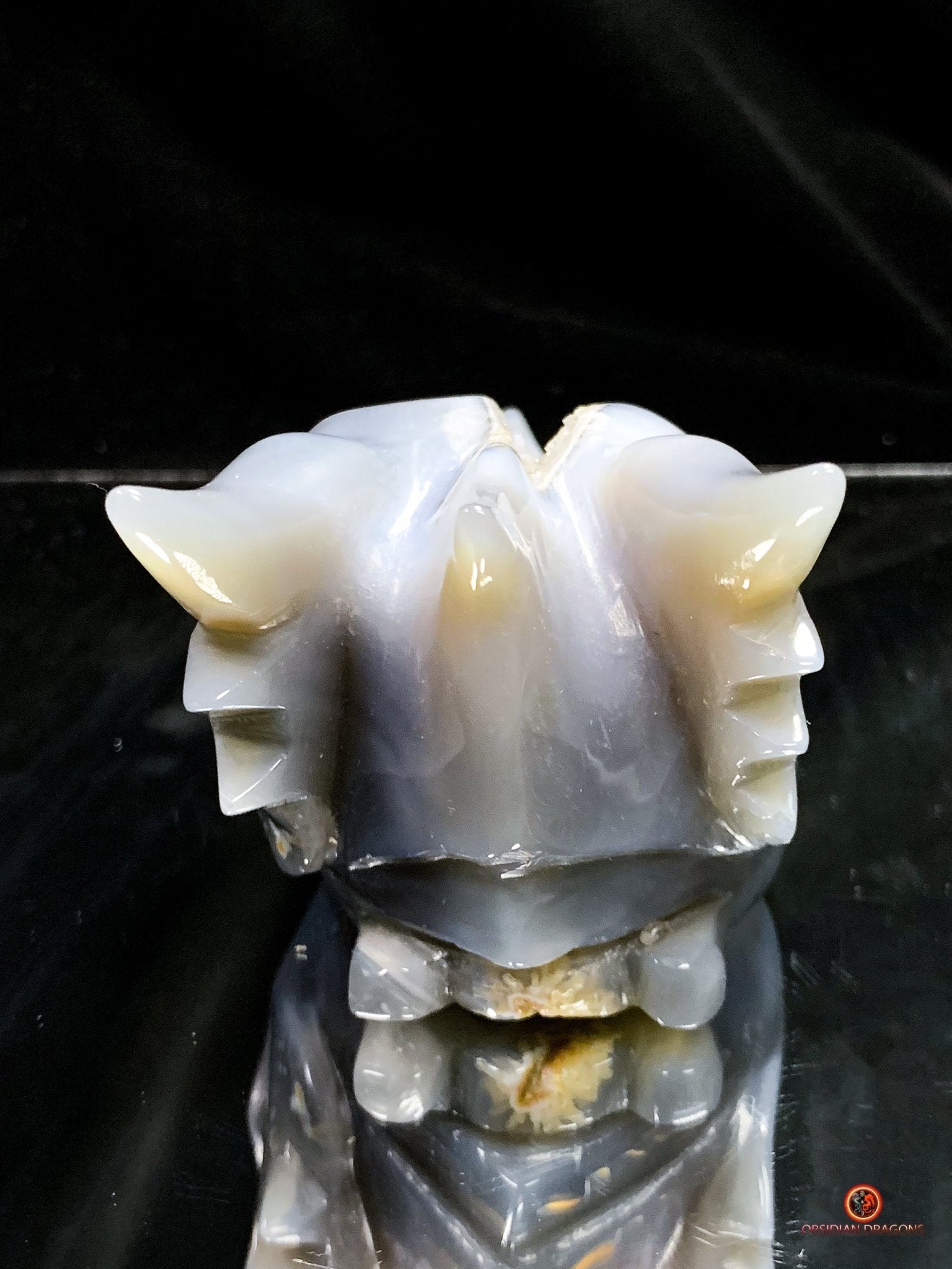 Crâne de Dragon en Géode de Quartz – Éveil et Protection | obsidian dragons