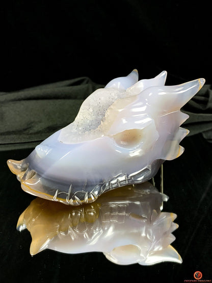 Crâne de Dragon en Géode de Quartz - Mystique Draconique | obsidian dragons