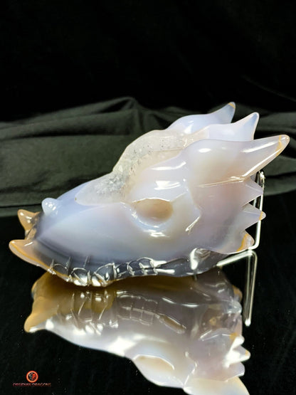 Crâne de Dragon en Géode de Quartz - Mystique Draconique | obsidian dragons