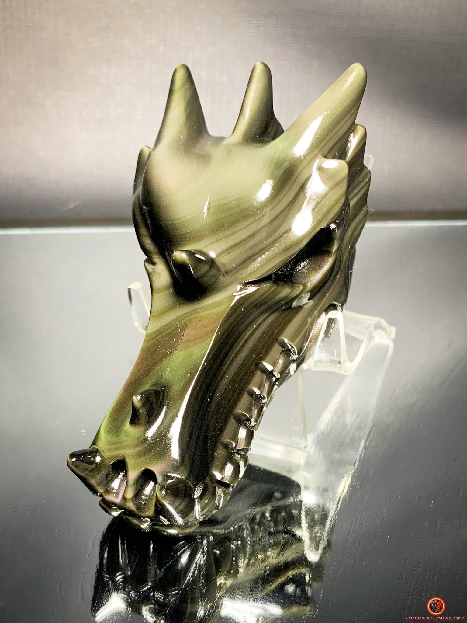 Crâne de Dragon en Obsidienne Œil Céleste – Aura Mystique | obsidian dragons
