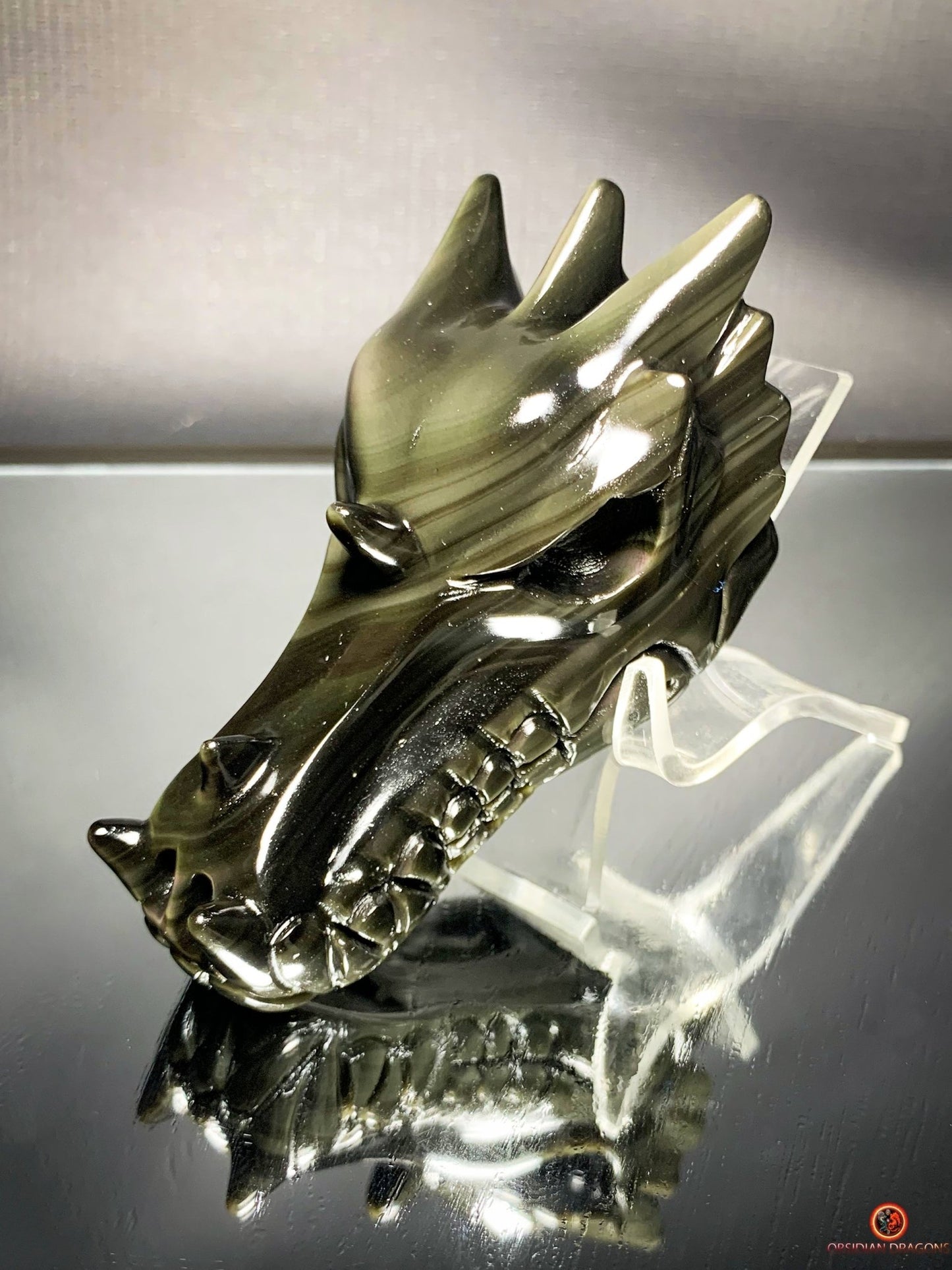 Crâne de Dragon en Obsidienne Œil Céleste – Aura Mystique | obsidian dragons