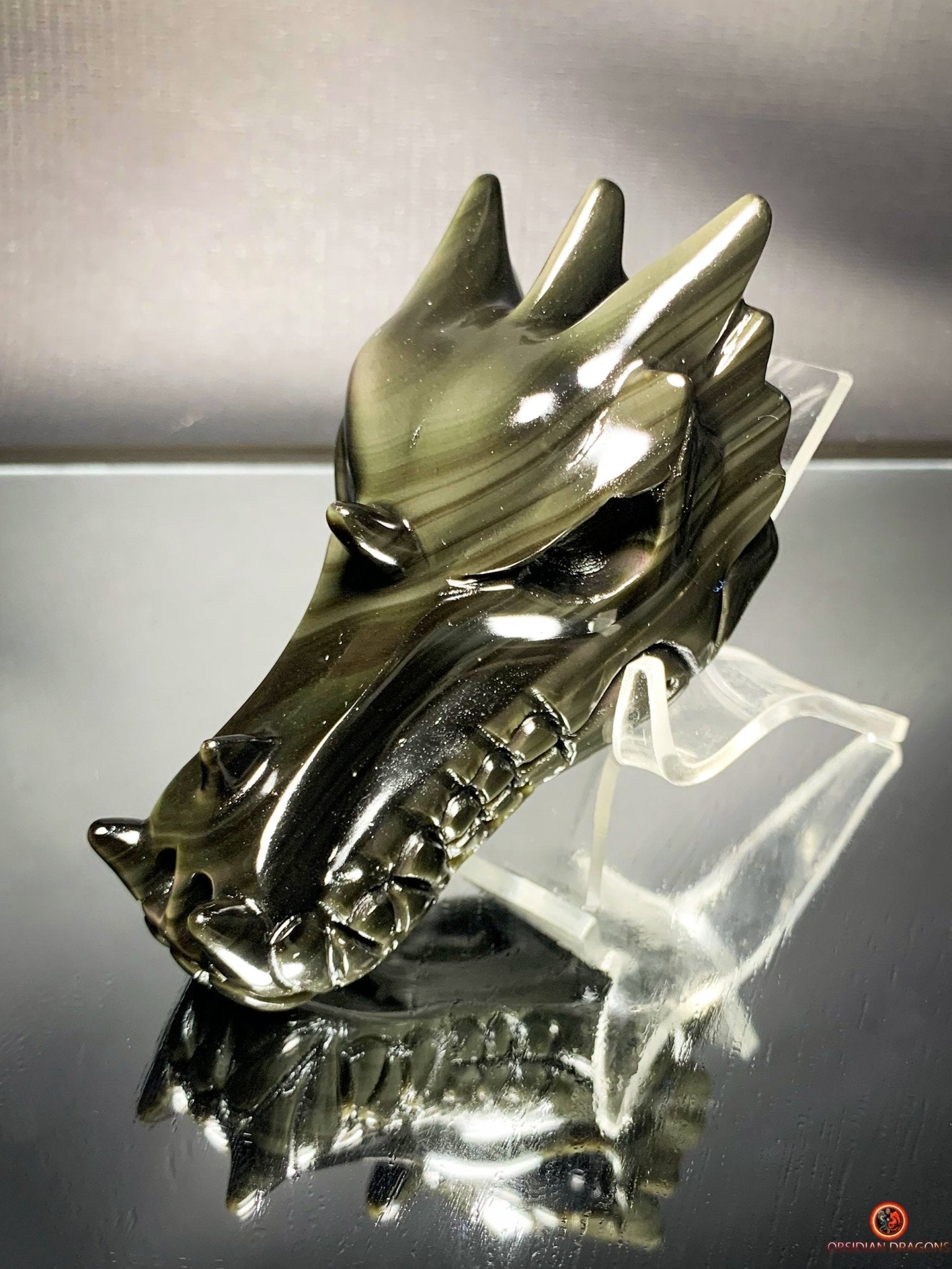 Crâne de Dragon en Obsidienne Œil Céleste – Aura Mystique | obsidian dragons