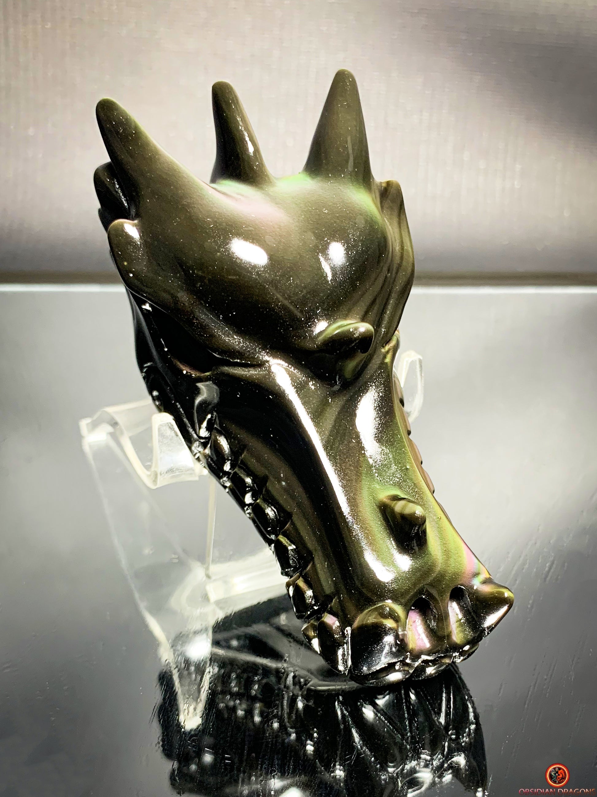 Crâne de Dragon en Obsidienne Œil Céleste – Aura Mystique | obsidian dragons