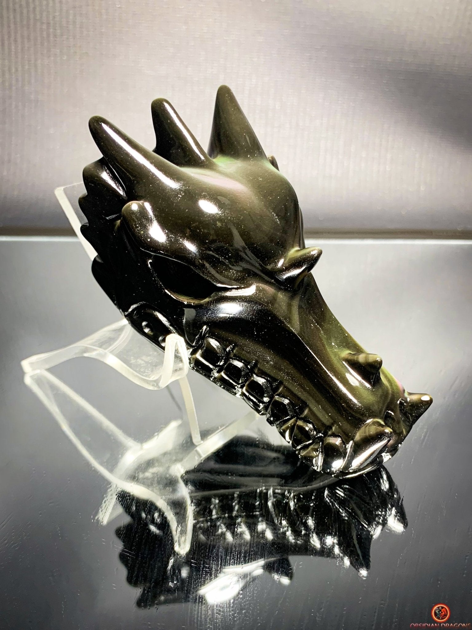Crâne de Dragon en Obsidienne Œil Céleste – Aura Mystique | obsidian dragons