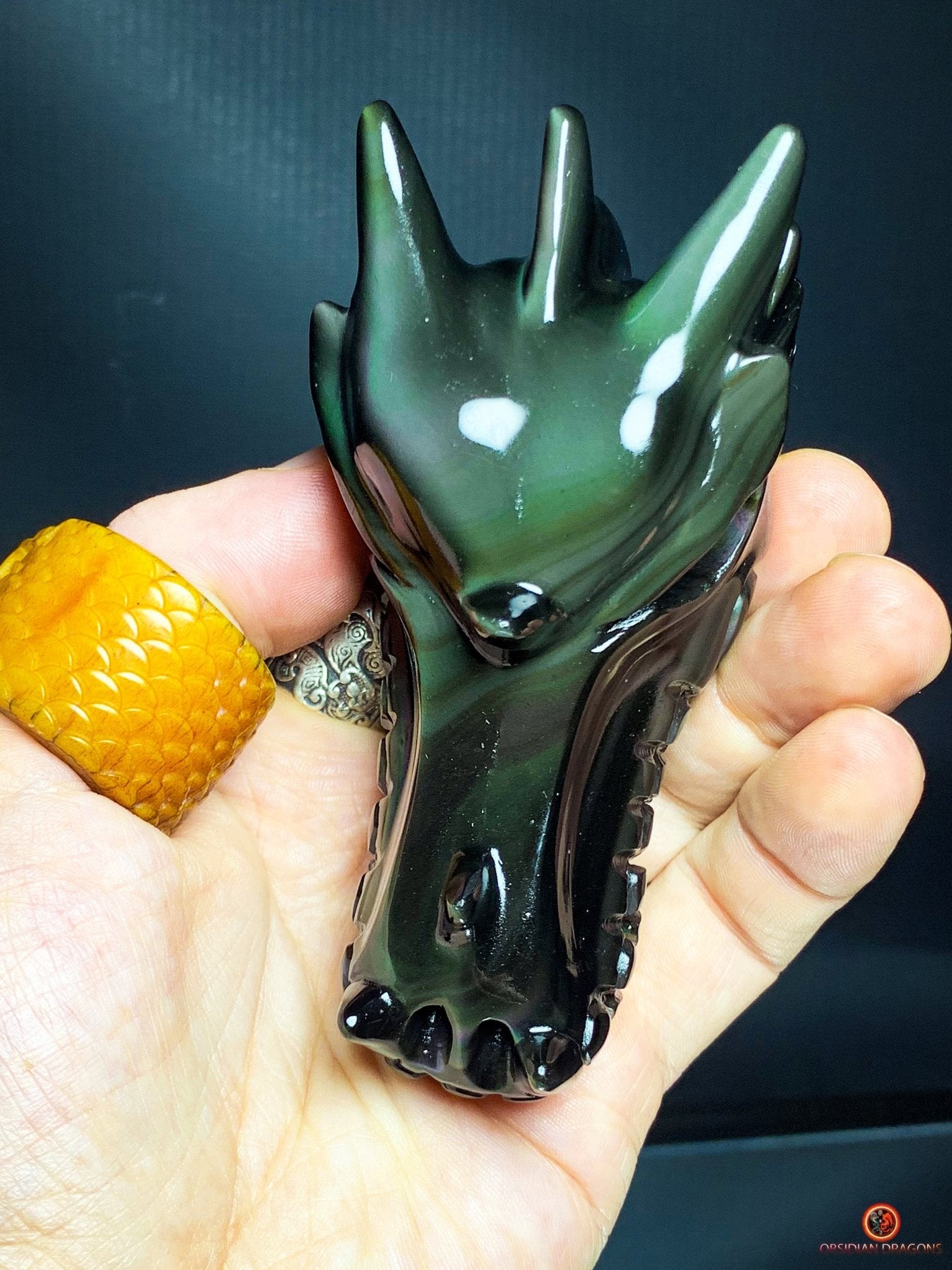 Crâne de Dragon en Obsidienne Œil Céleste – Aura Mystique | obsidian dragons