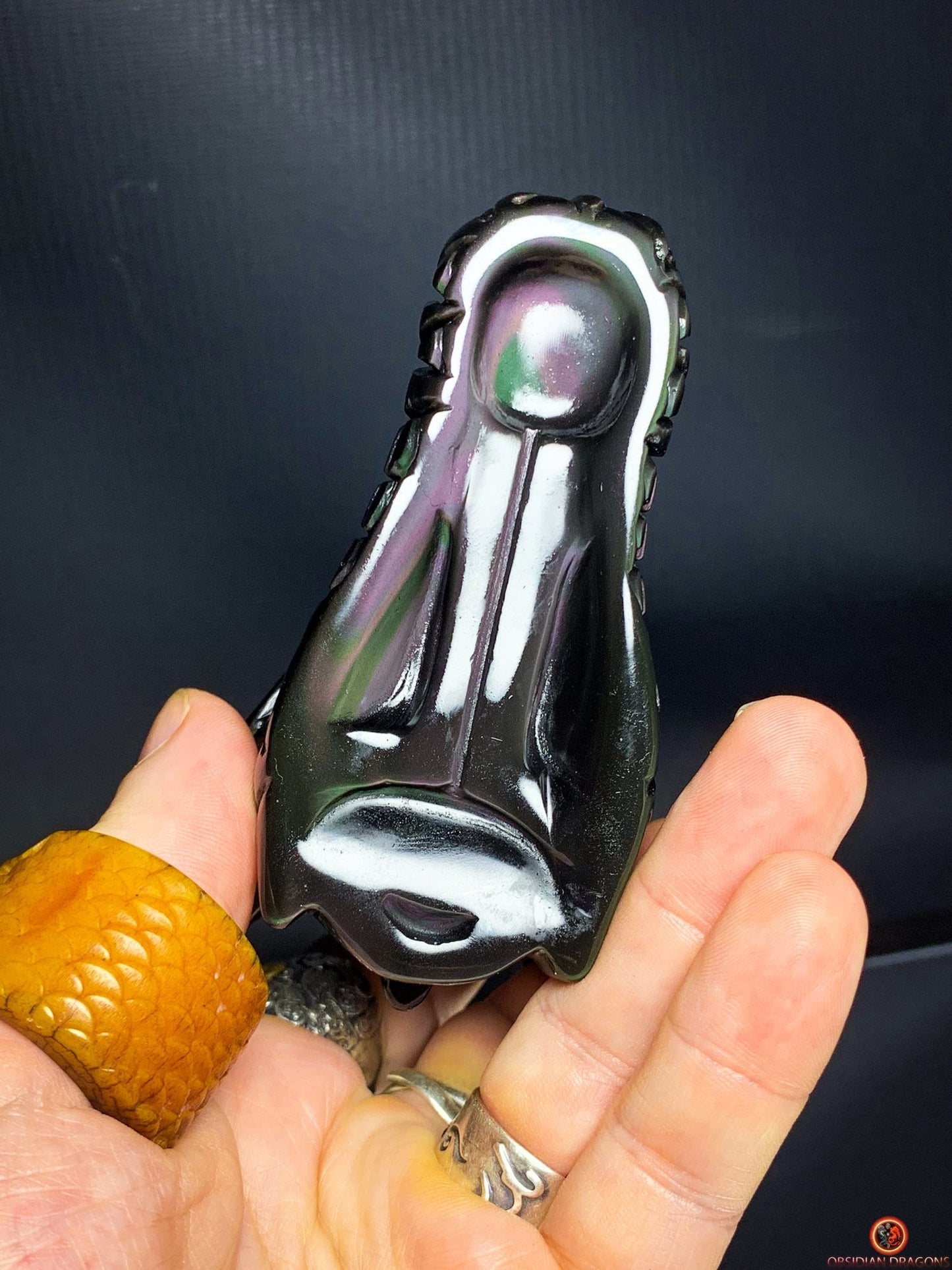 Crâne de Dragon en Obsidienne Œil Céleste – Aura Mystique