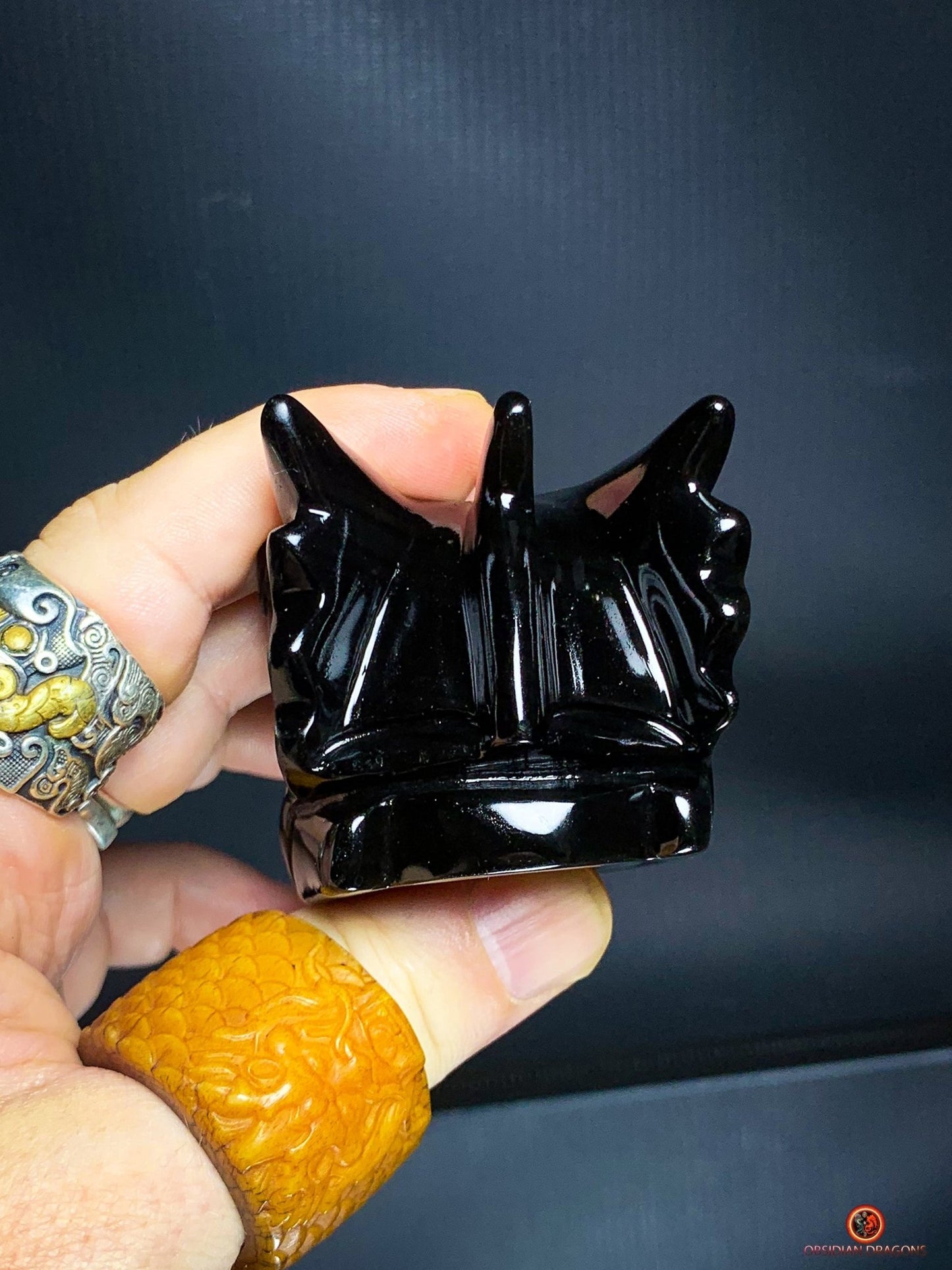 Crâne de Dragon en Obsidienne Œil Céleste – Aura Mystique