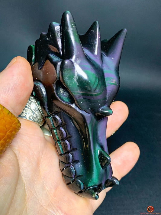 Crâne de Dragon en Obsidienne Œil Céleste – Aura Primordiale | obsidian dragons