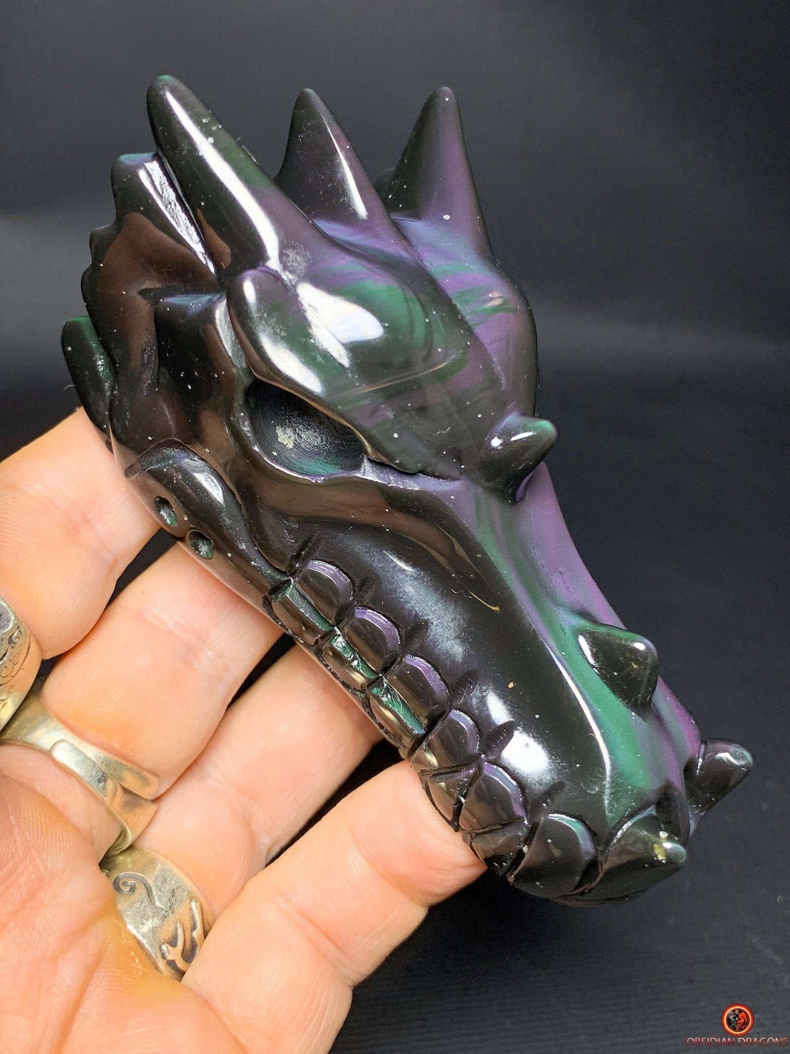 Crâne de Dragon en Obsidienne Œil Céleste – Aura Primordiale | obsidian dragons