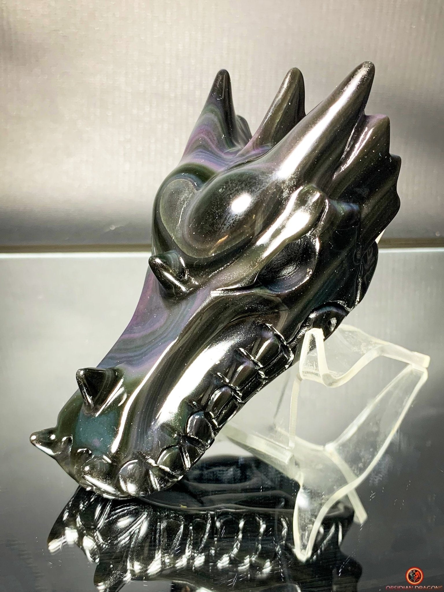 Crâne de Dragon en Obsidienne Œil Céleste - Cœur des Mondes | obsidian dragons