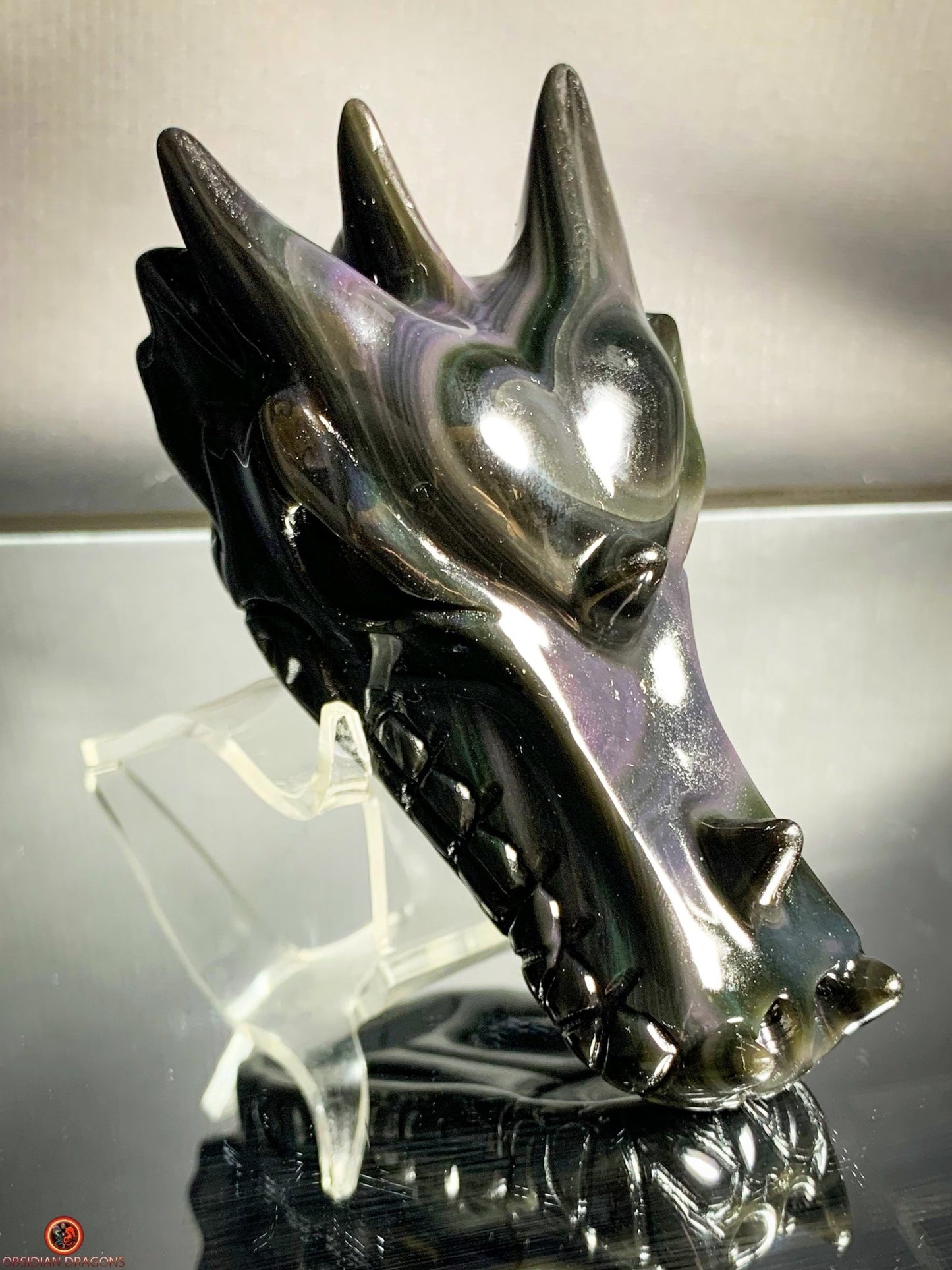 Crâne de Dragon en Obsidienne Œil Céleste - Cœur des Mondes | obsidian dragons