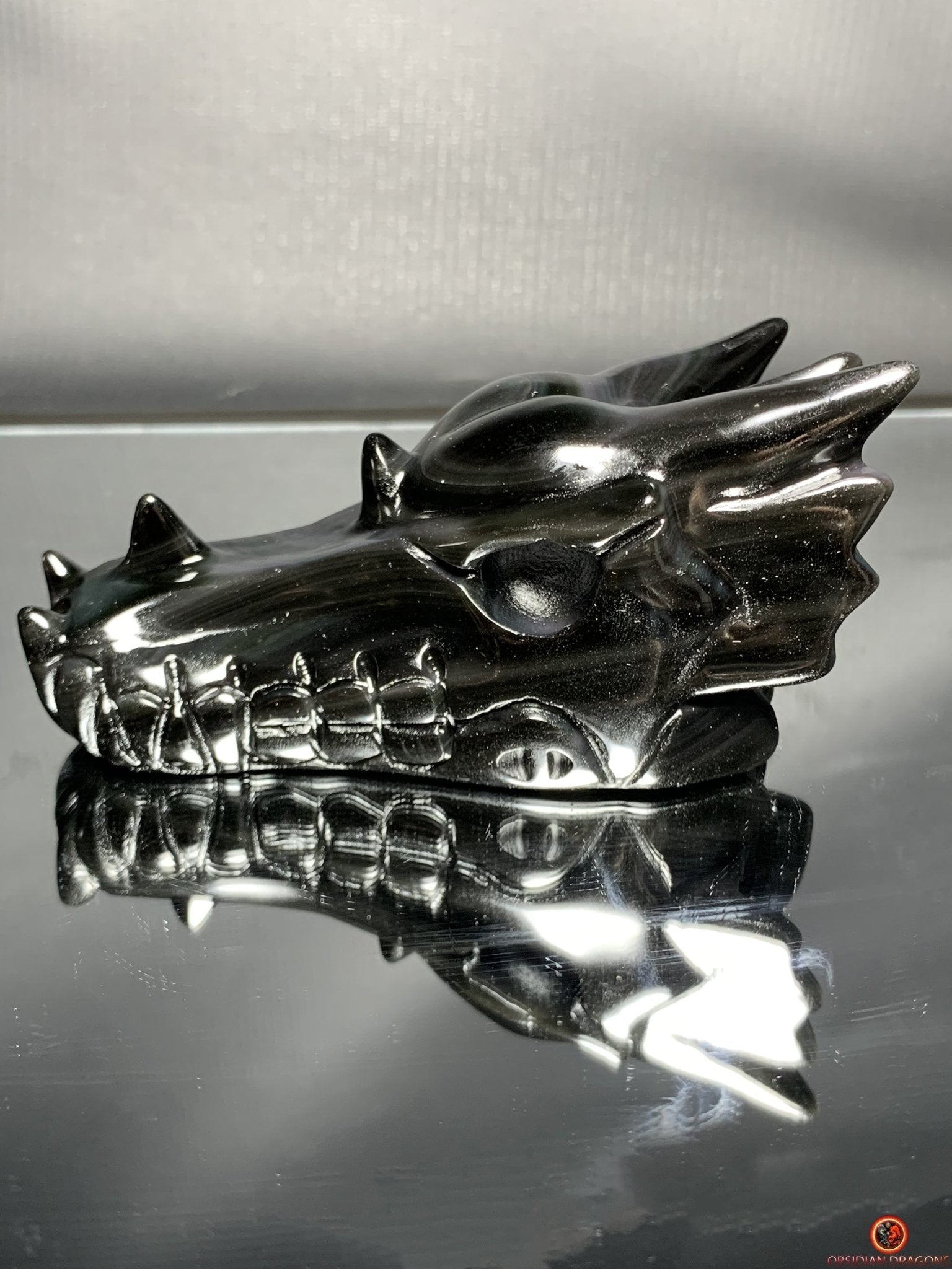 Crâne de Dragon en Obsidienne Œil Céleste - Cœur des Mondes | obsidian dragons