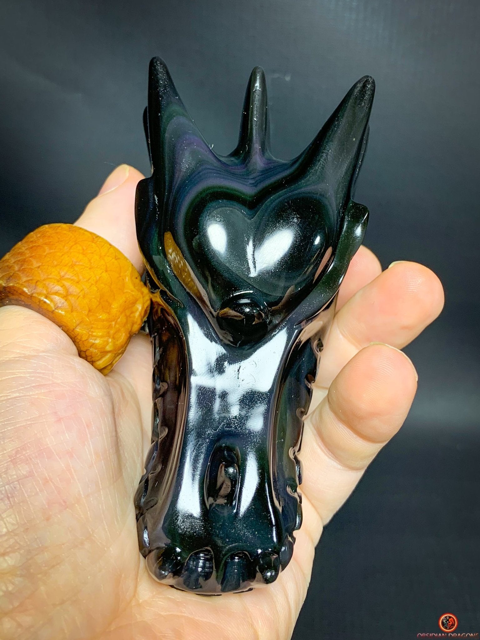 Crâne de Dragon en Obsidienne Œil Céleste - Cœur des Mondes | obsidian dragons
