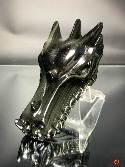 Crâne de Dragon en Obsidienne Œil Céleste – Flamme Intérieure | obsidian dragons