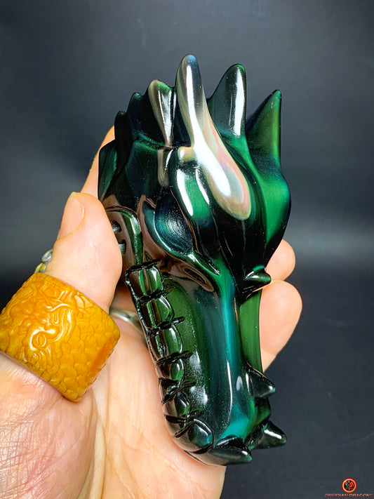 Crâne de Dragon en Obsidienne Œil Céleste – Flamme Intérieure | obsidian dragons