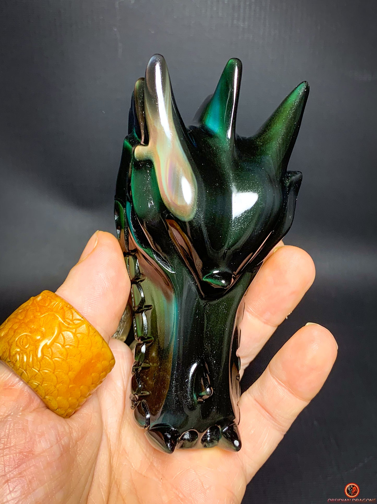 Crâne de Dragon en Obsidienne Œil Céleste – Flamme Intérieure | obsidian dragons